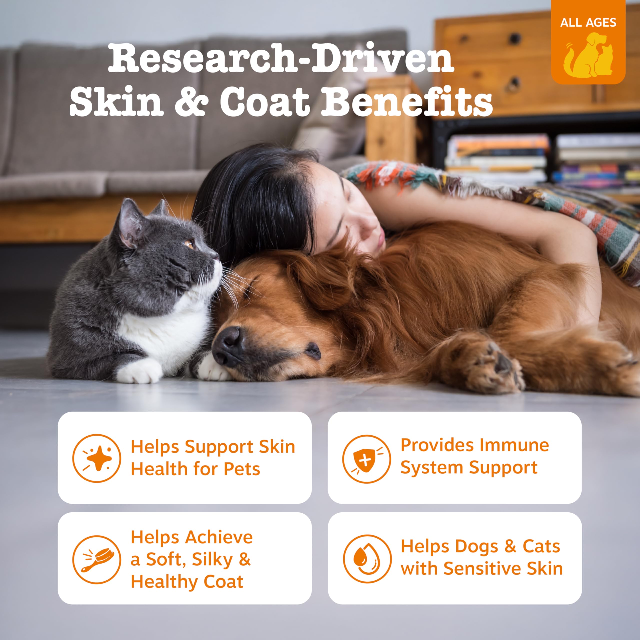Zesty Paws Fish Oil dosing spoon highlights precise serving for dogs and cats