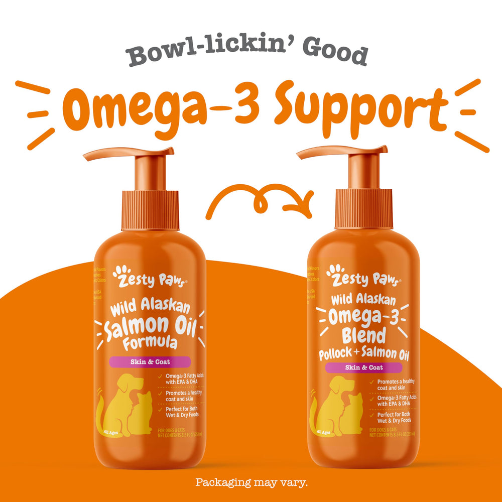 Zesty Paws Wild Alaskan Omega-3 supports a cat's healthy skin and coat.