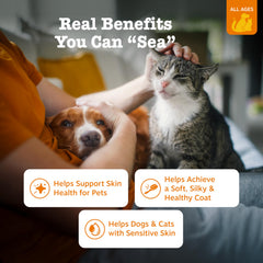 Zesty Paws oil pump dispensing makes topping meals easy for pets.