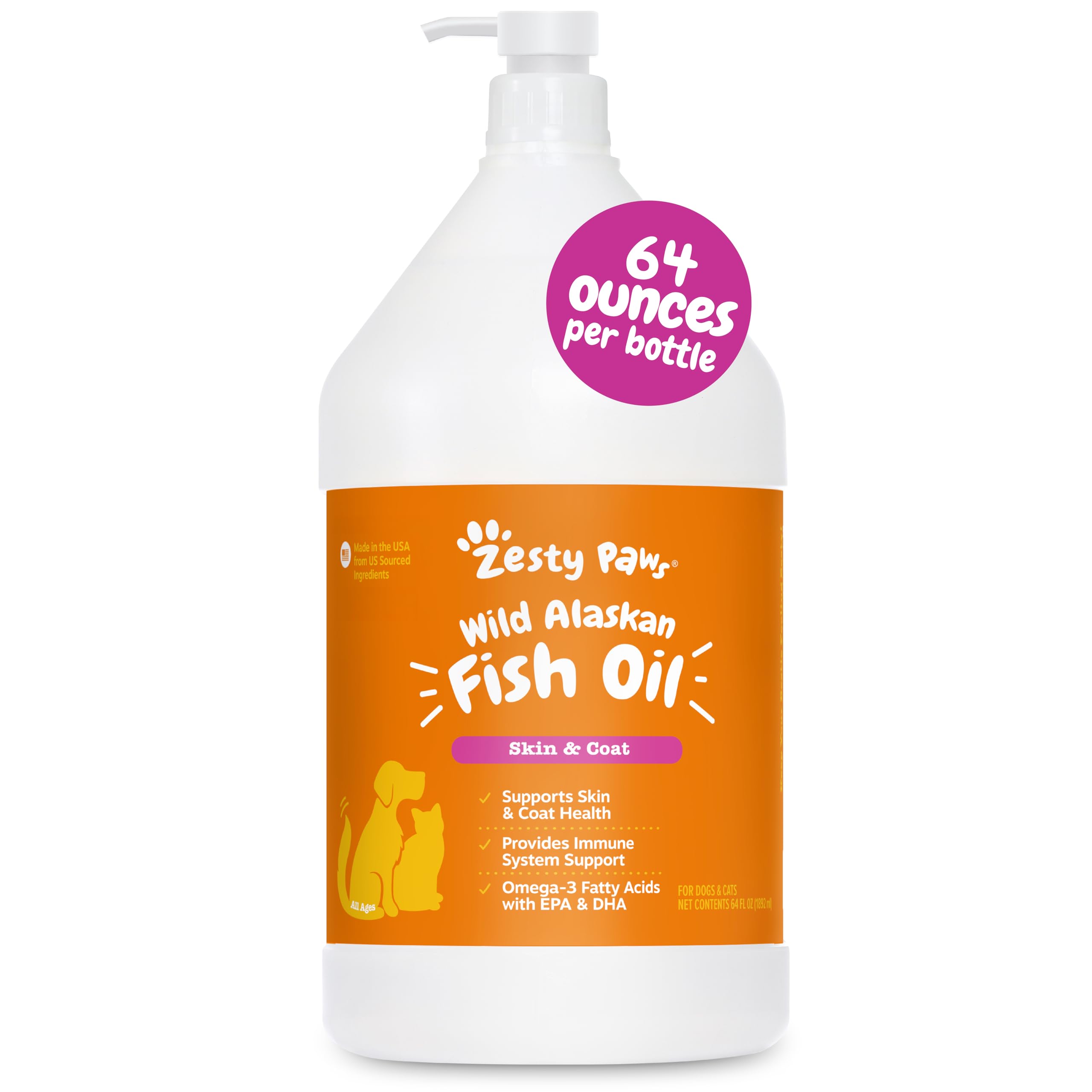Zesty Paws Wild Alaskan Fish Oil bottle pour supports skin and coat health