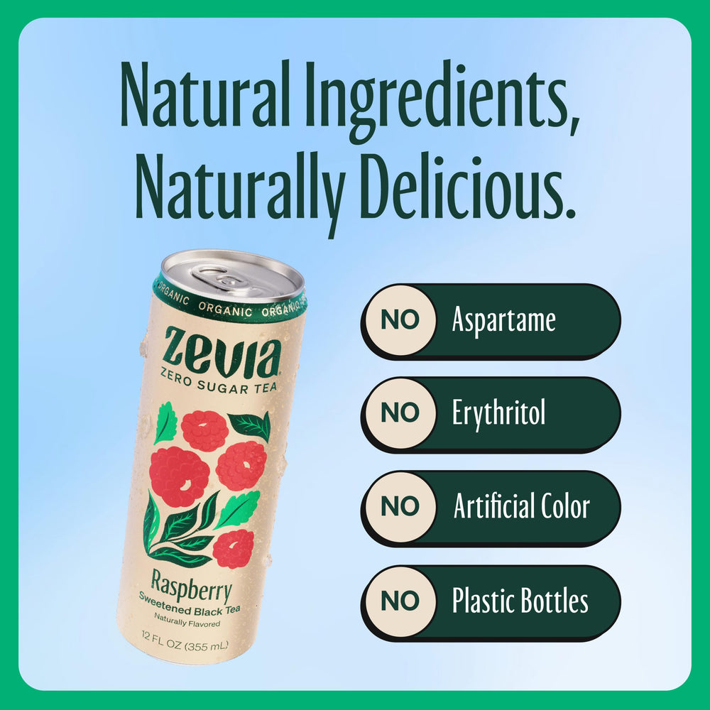 Zevia 12-pack cans display for convenient home delivery