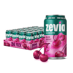 Zevia Black Cherry can front, zero sugar and crisp refreshment.