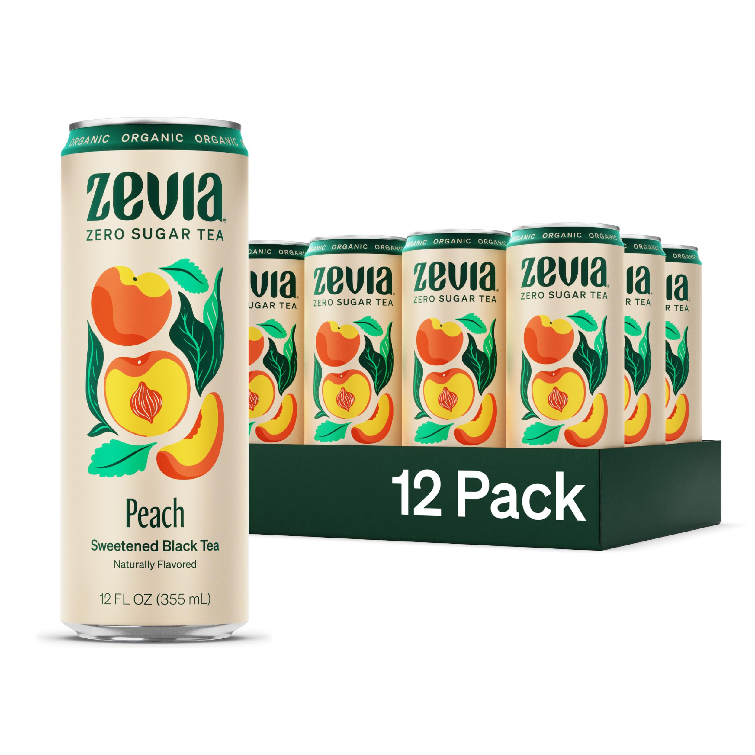 Zevia Black Tea Peach can on table offering zero sugar refreshment