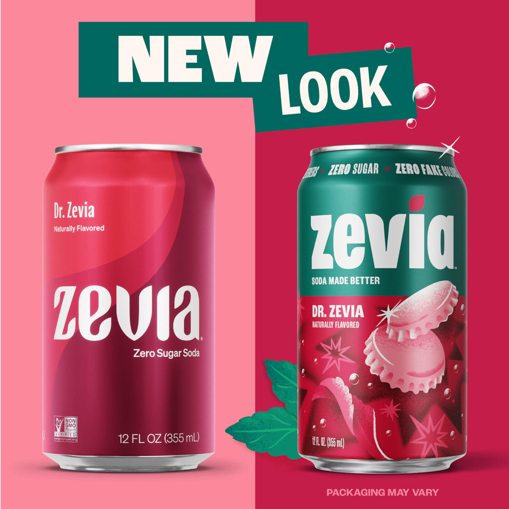 Zevia brand logo close-up emphasizing Non-GMO verification and gluten-free status.