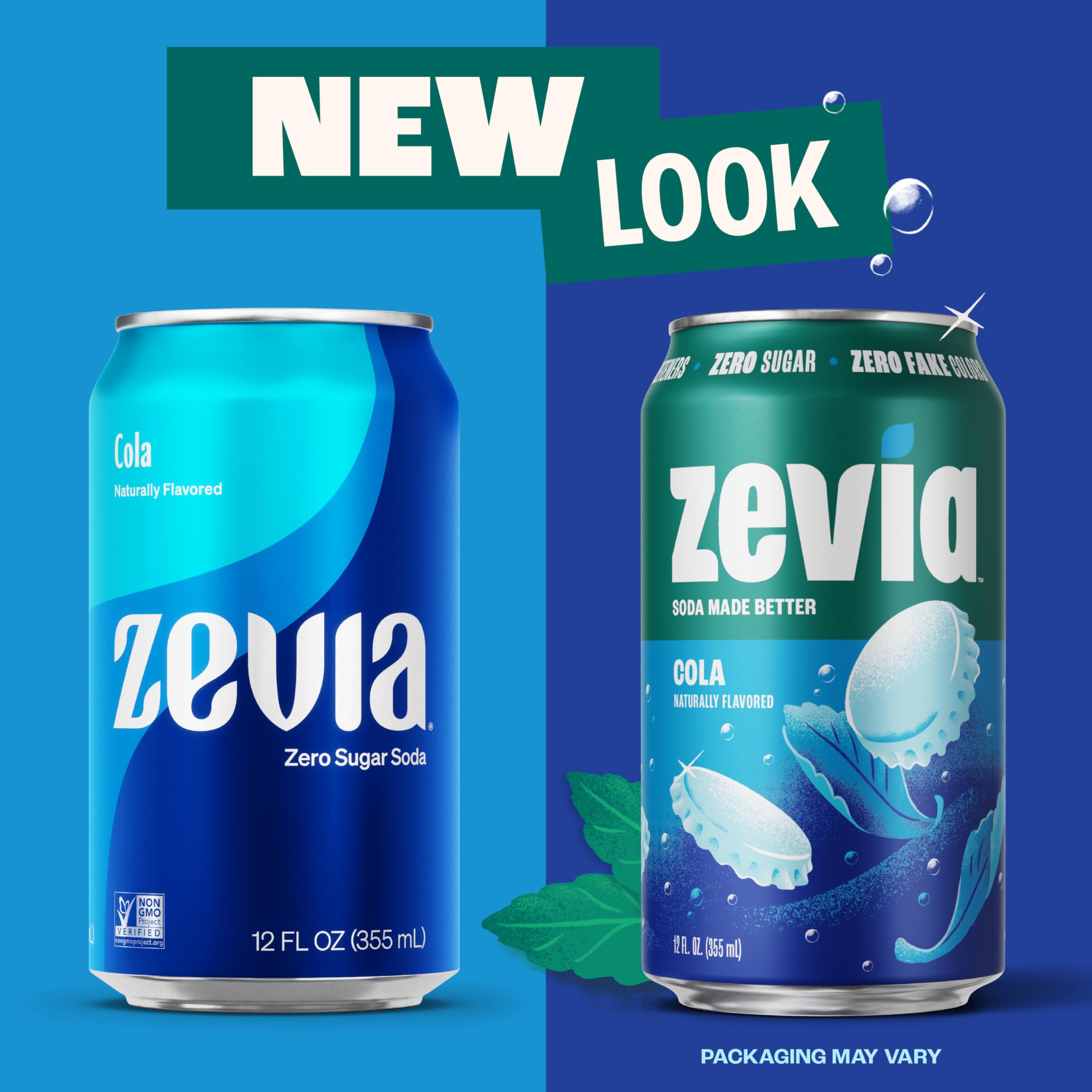 Zevia Cola label close-up highlights no caramel color