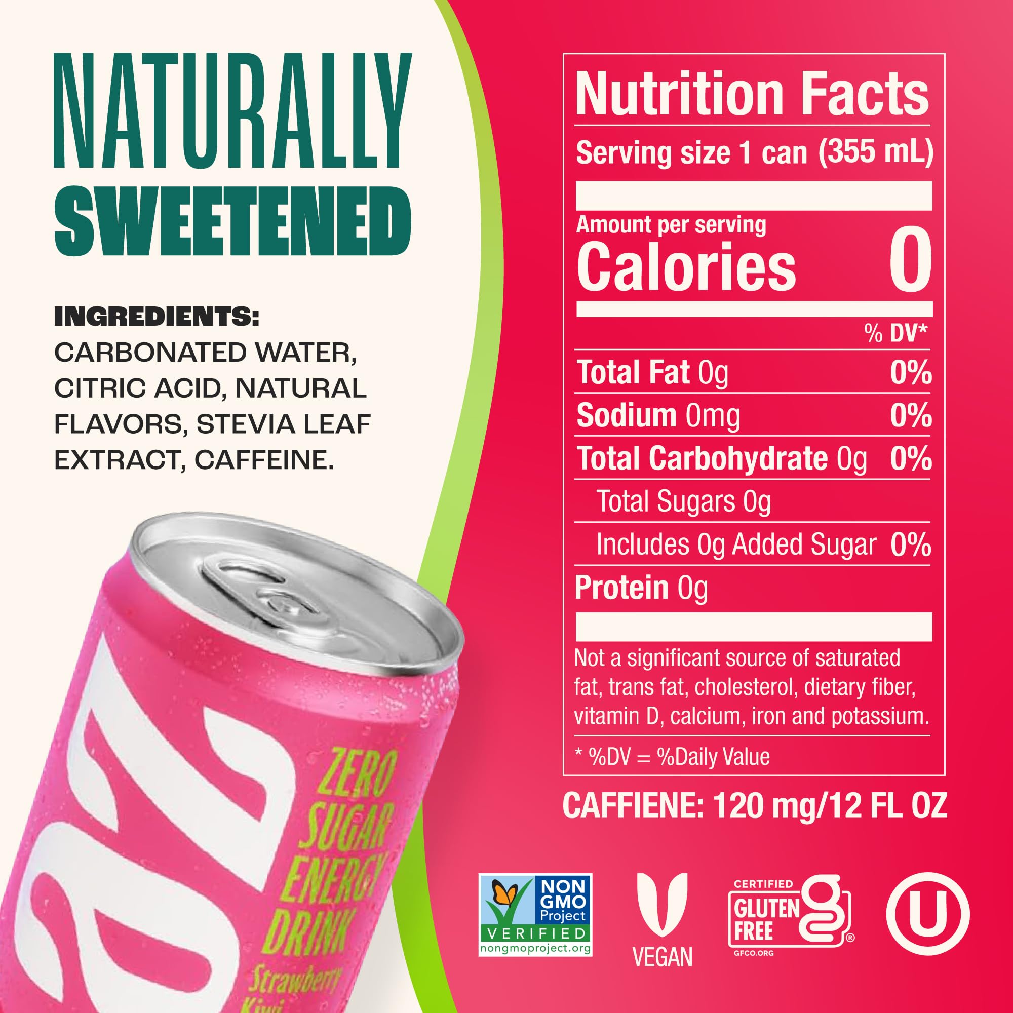 Zevia color-free energy can with bold flavor.