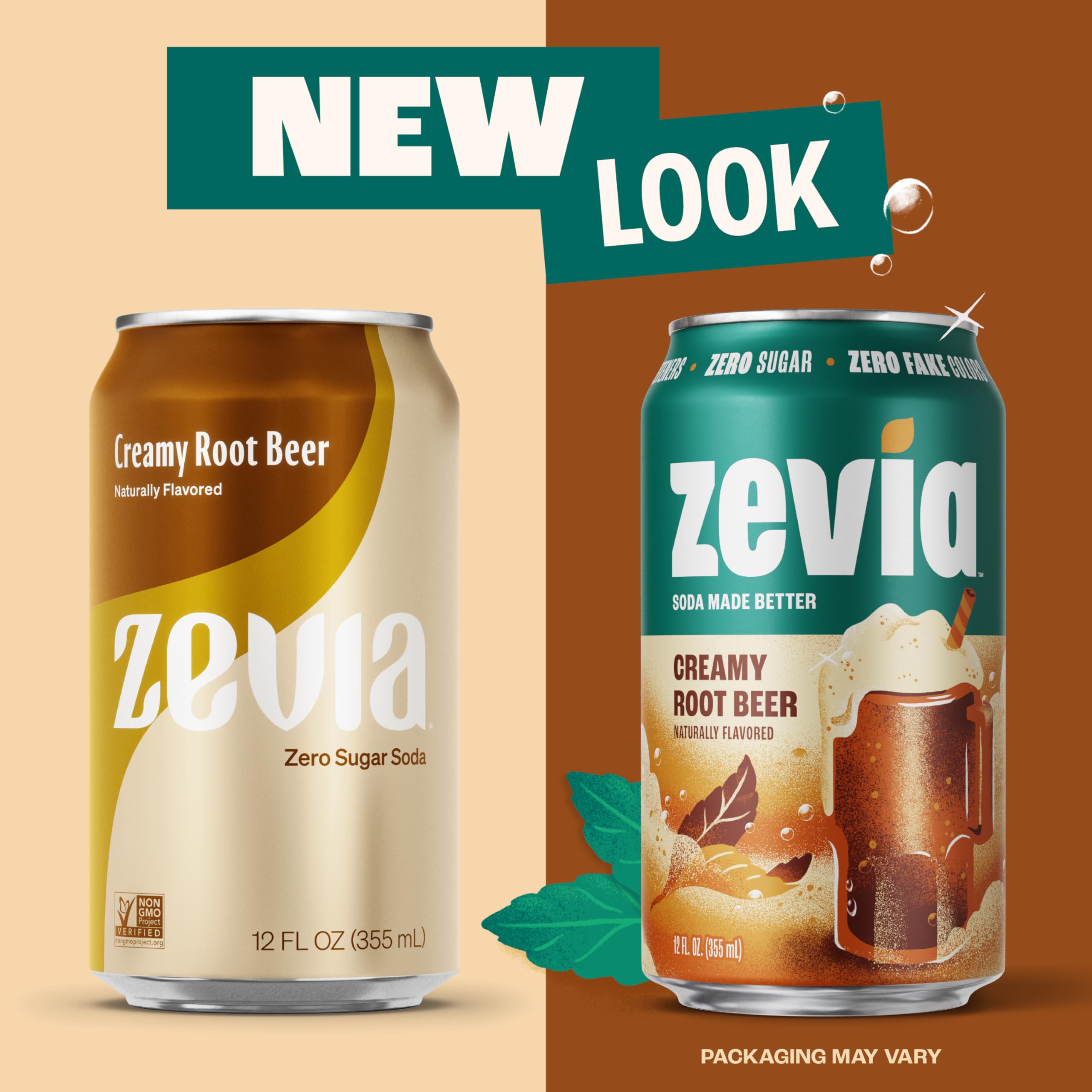 Zevia Creamy Root Beer clear bottle signals zero-calorie refreshment