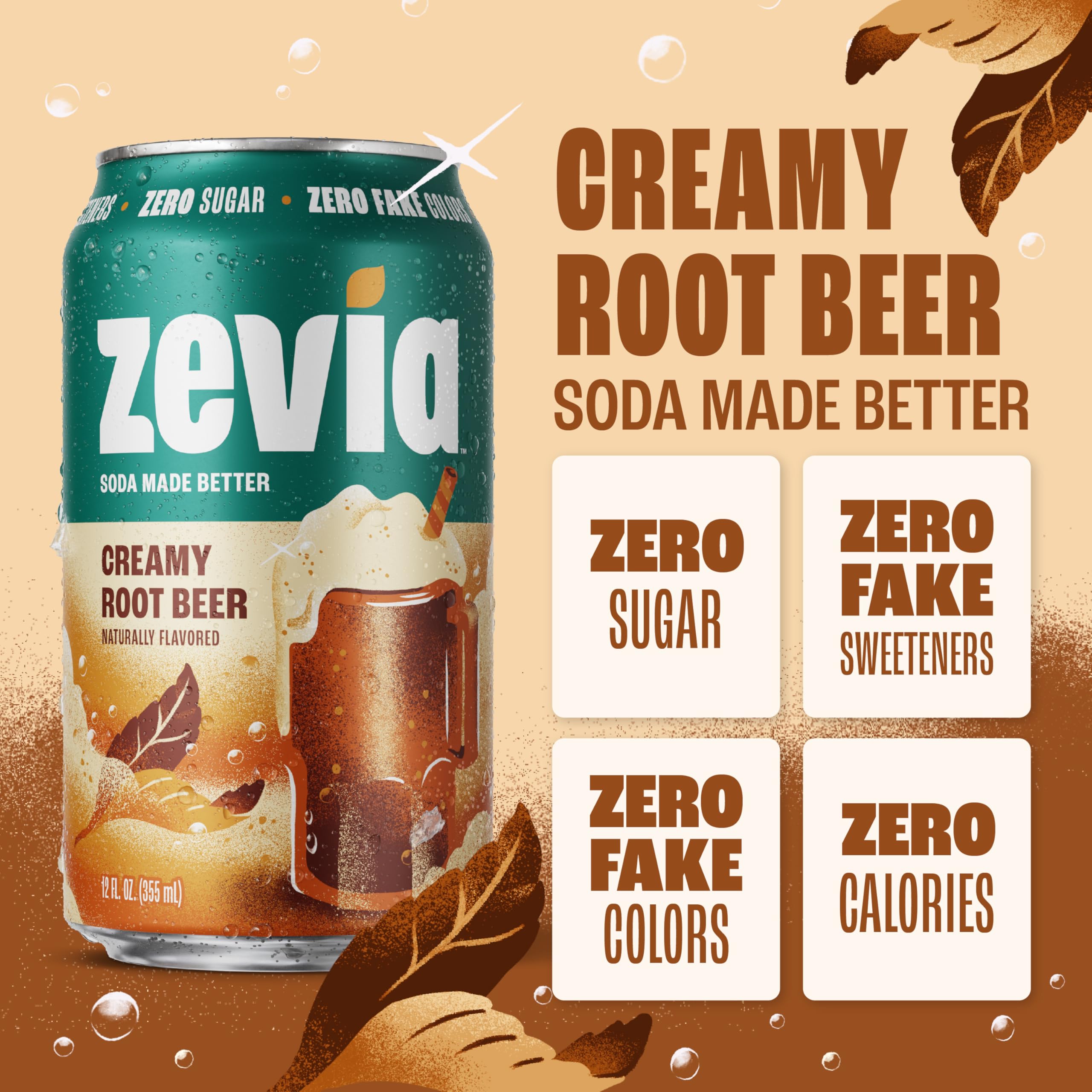 Zevia Creamy Root Beer glass with foam captures a smooth, indulgent texture