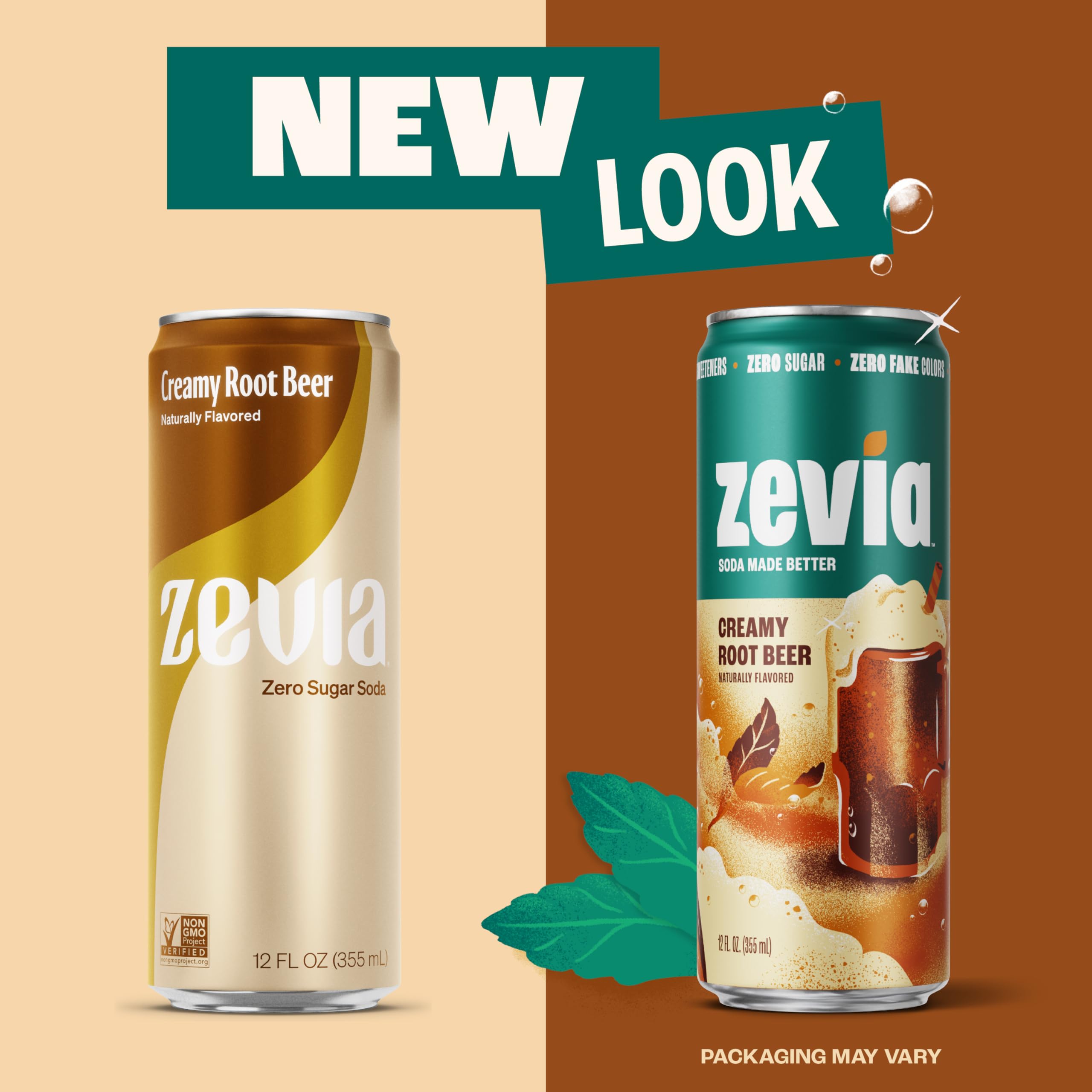 Non-GMO, vegan Zevia label highlights clean, plant-based beverage.