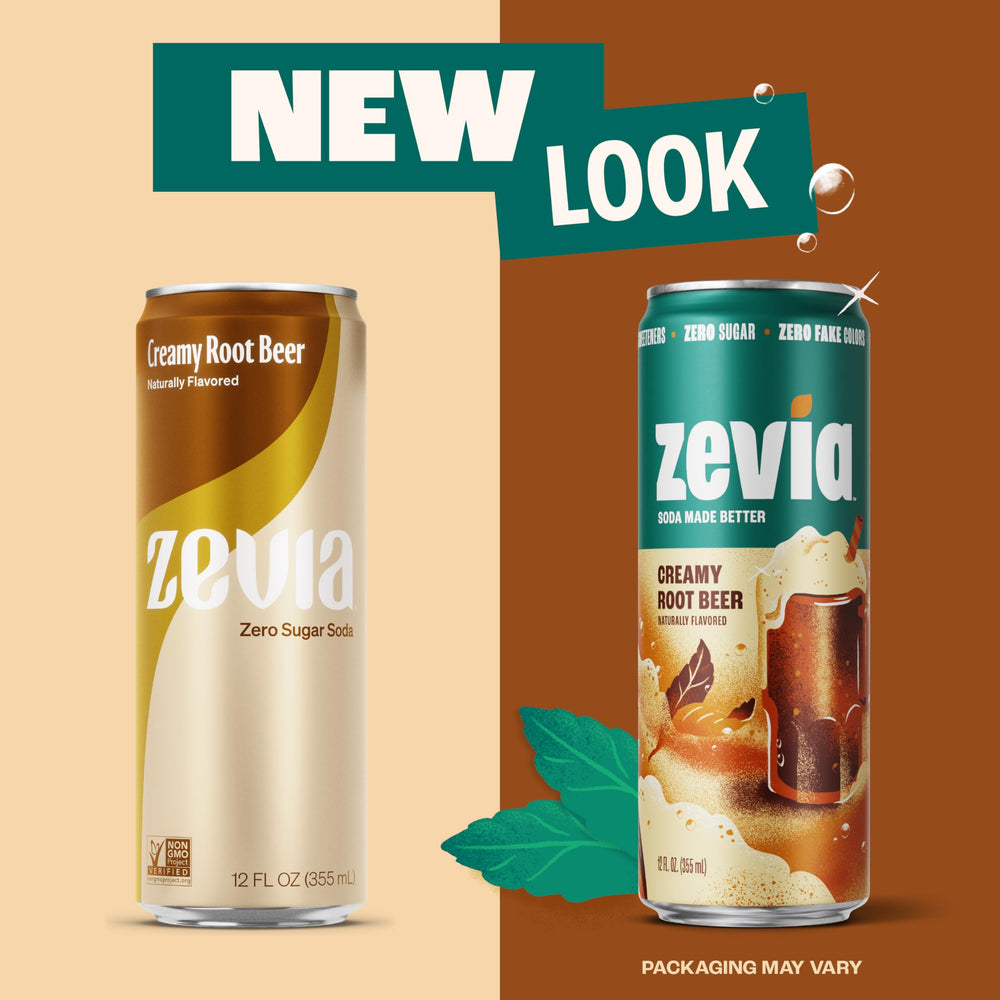 Non-GMO, vegan Zevia label highlights clean, plant-based beverage.