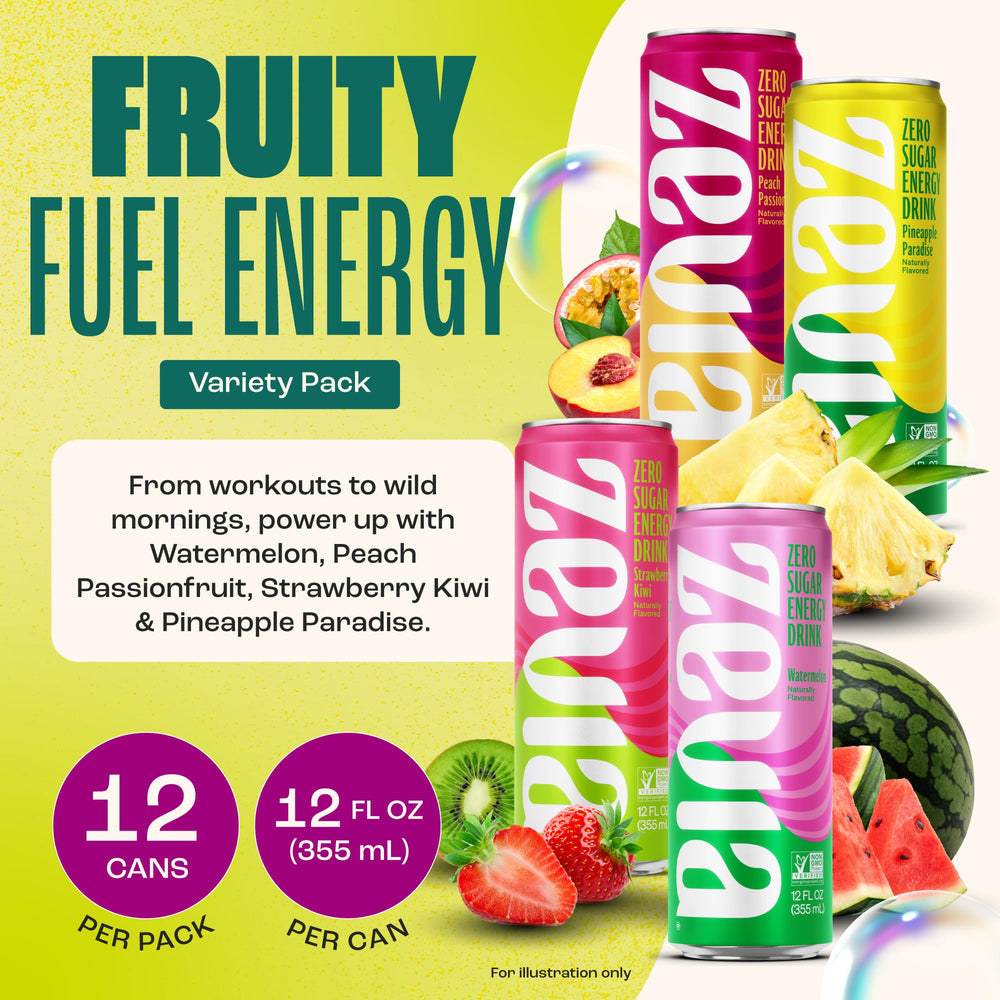 Zevia Energy Strawberry Kiwi can with zero sugar for everyday focus.