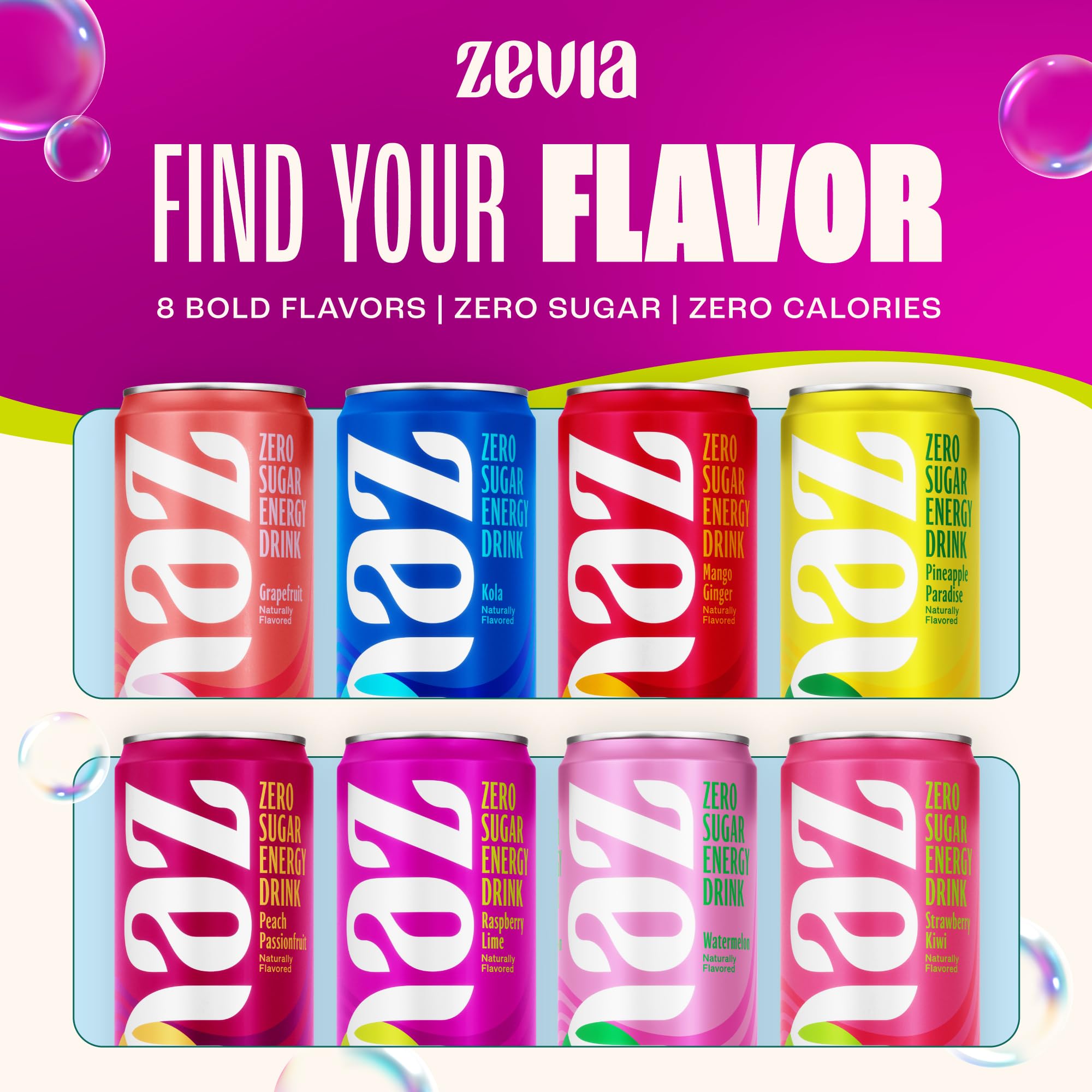 Zevia Energy Variety Pack showing four flavors for versatile, sugar-free energy.