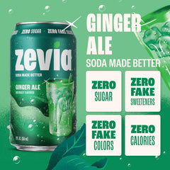 Zevia Ginger Ale bottle side angle highlighting clean, plant-based ingredients.