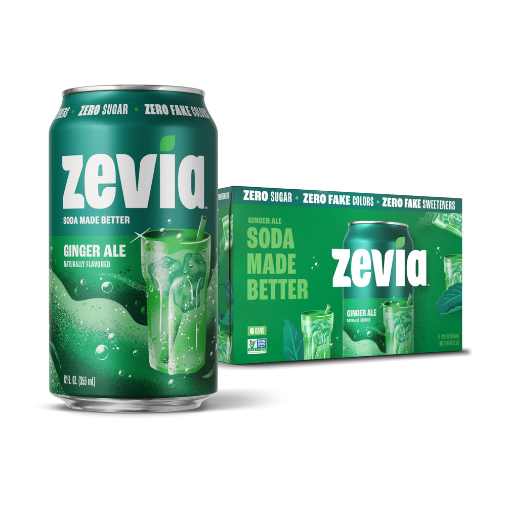 Zevia Ginger Ale can front view offering zero-calorie refreshment.
