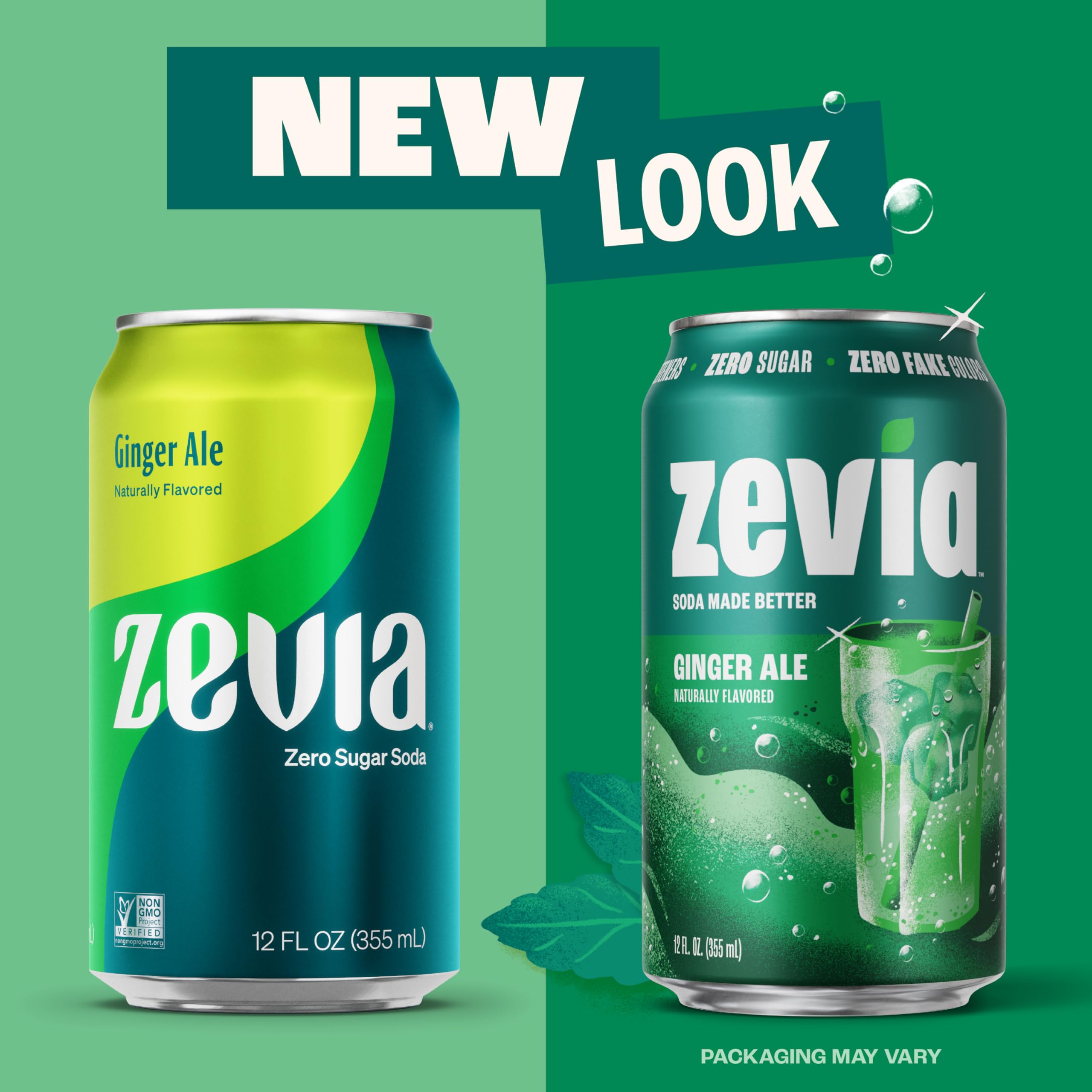 Zevia Ginger Ale label closeup reveals gluten-free and vegan attributes.