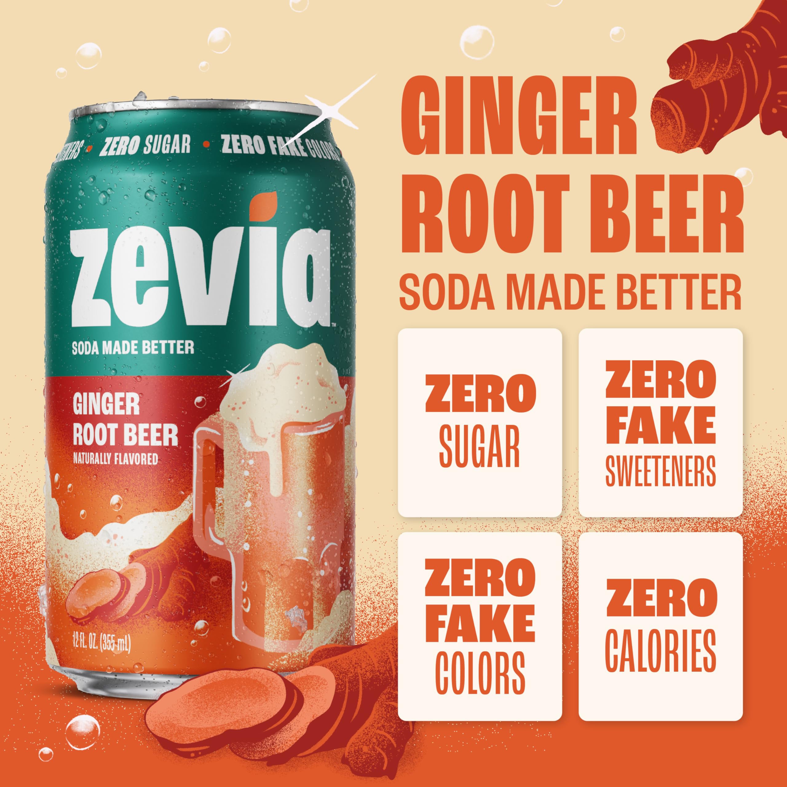 Zevia Ginger Root Beer being poured into a glass for a zero-sugar ginger kick.