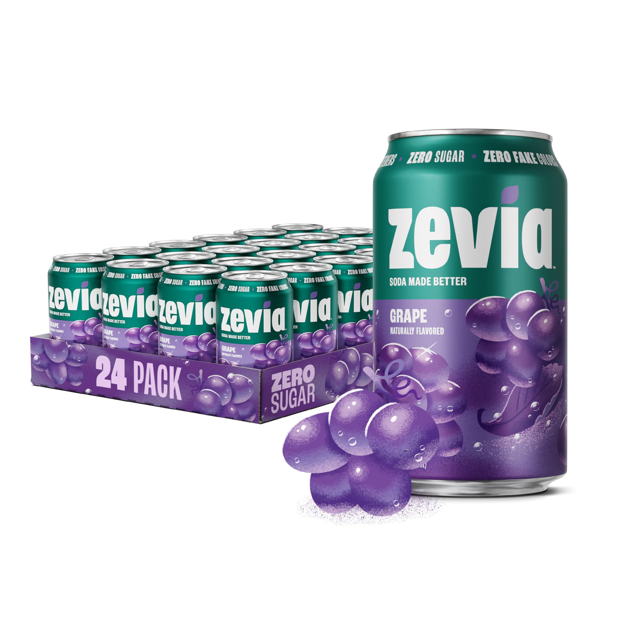 Zevia grape soda 12oz can, naturally sweetened for zero calories and flavor.
