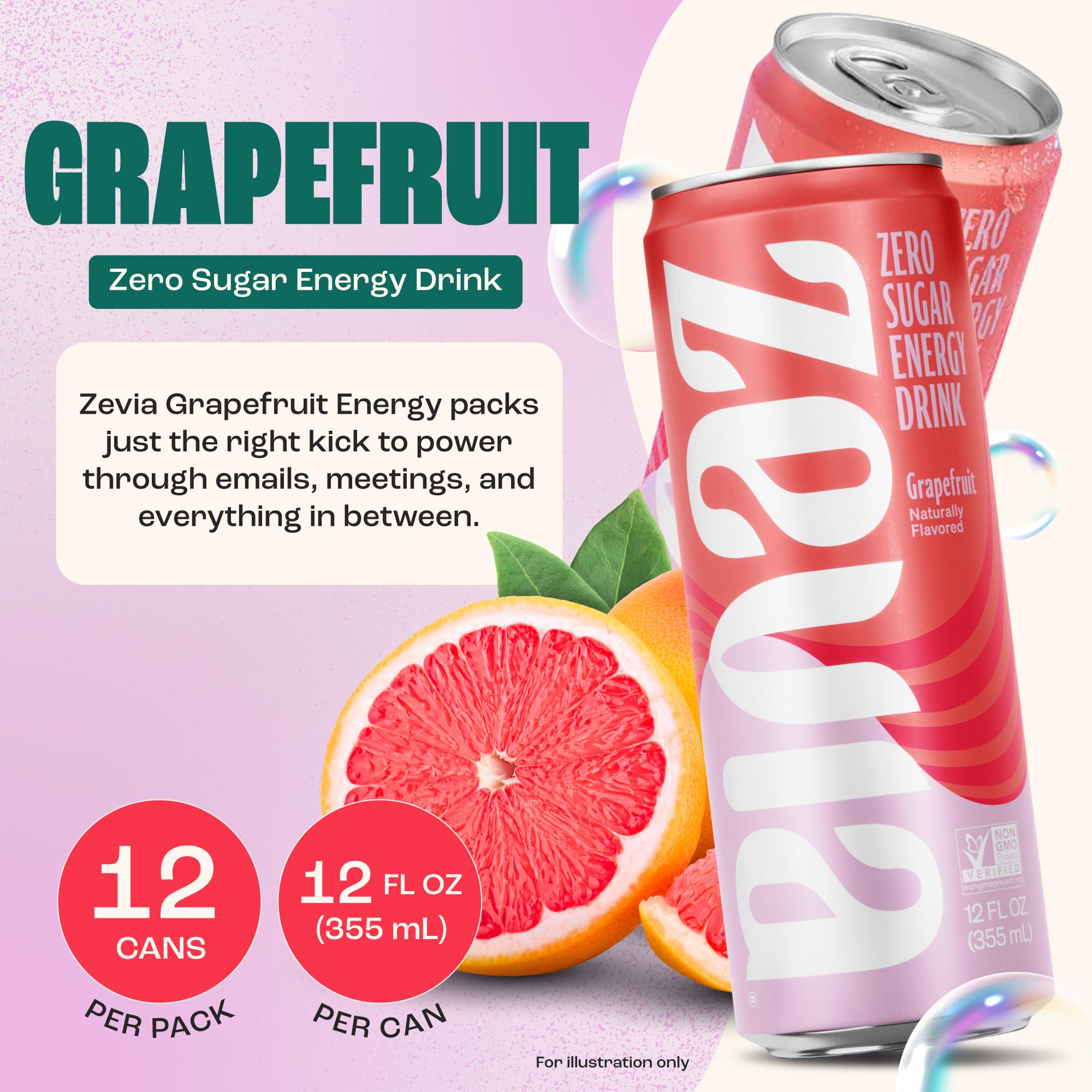 Zevia Grapefruit Energy can side view showing clean ingredients and zero calories