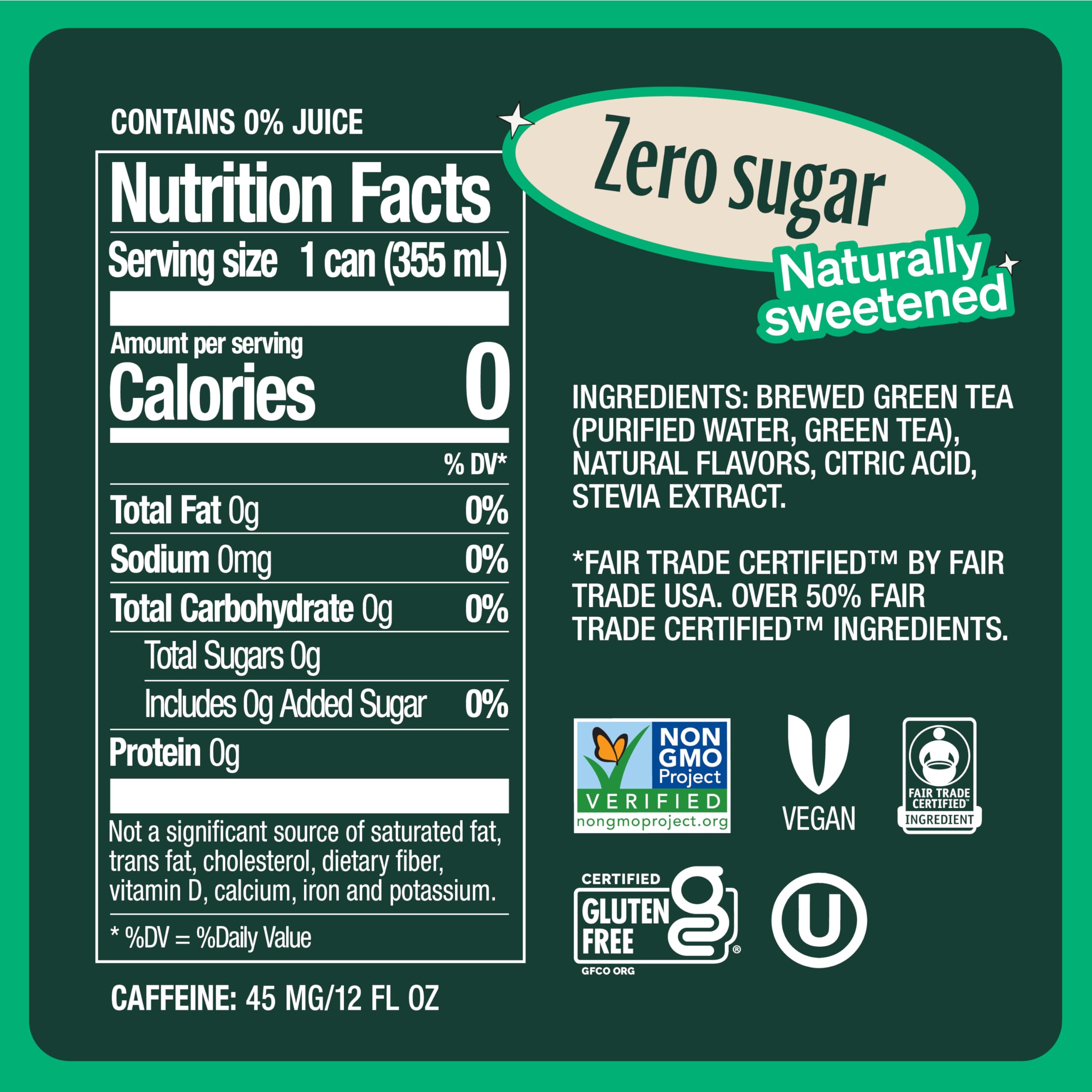 Zevia Green Tea 12-pack display, convenient zero sugar option.