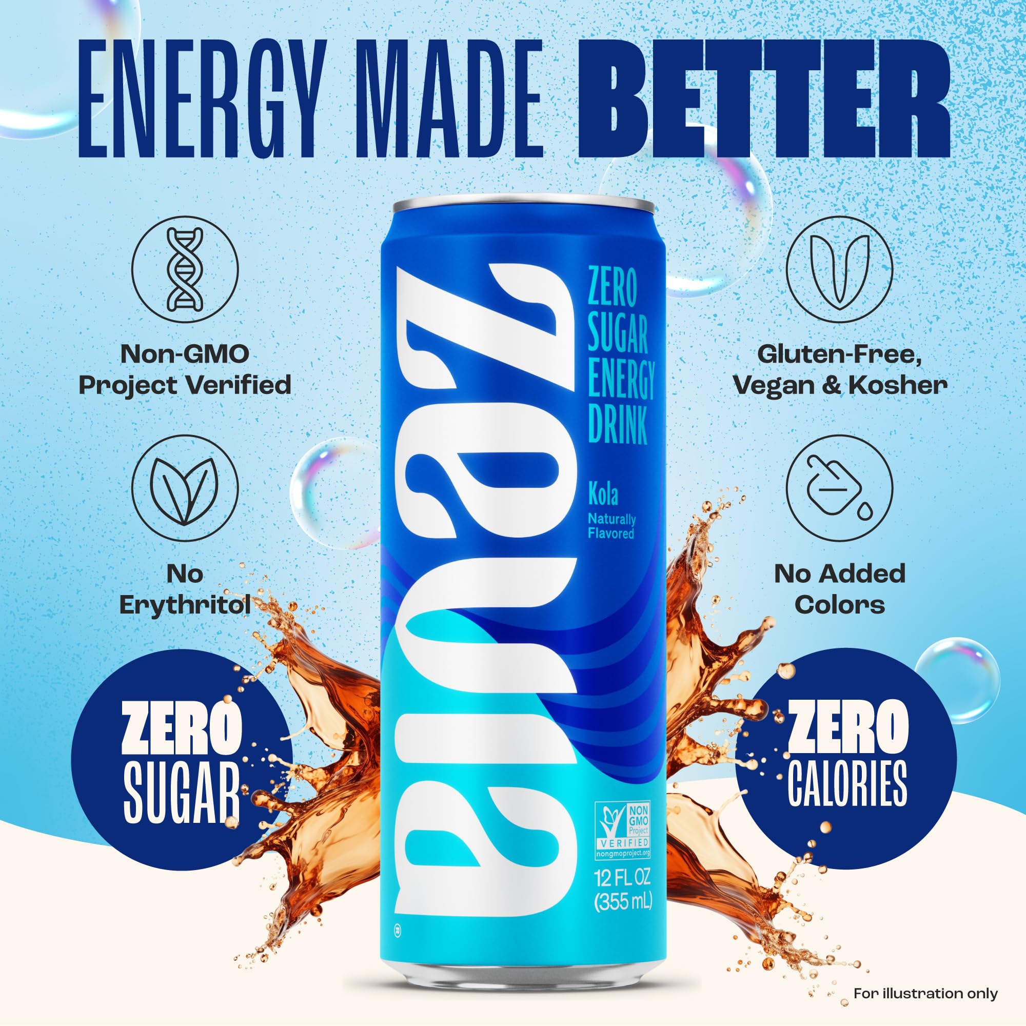 Zevia Kola Energy 12-pack packaging ready for on-the-go use.