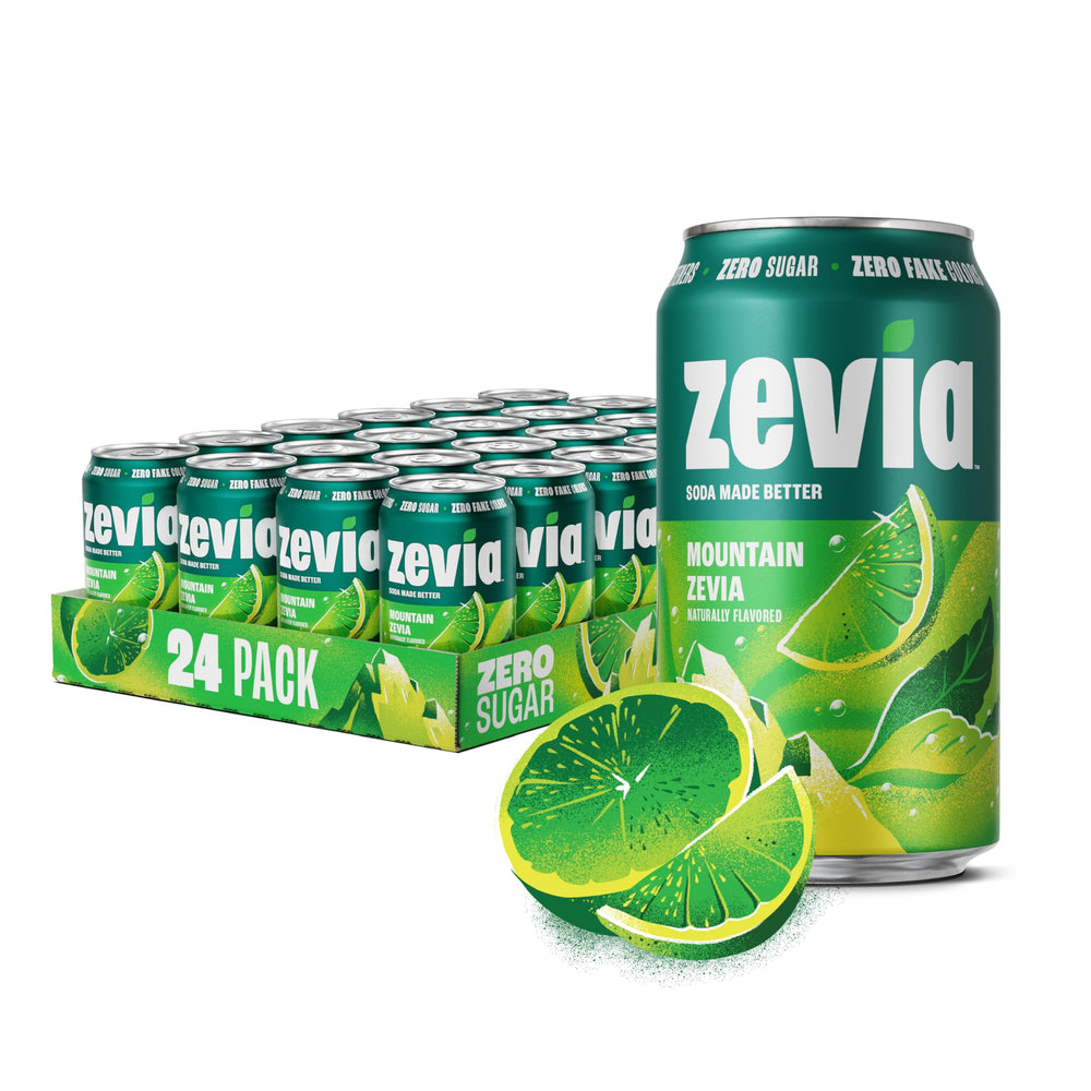 Zevia Mountain Zevia can pouring, refreshing zero sugar beverage option