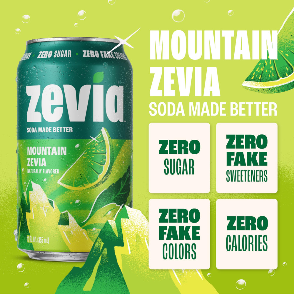 Zevia Mountain Zevia label front, naturally sweetened with stevia