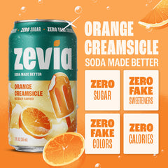 Close-up of Zevia Orange Creamsicle bubbles highlighting clear, dye-free formula.