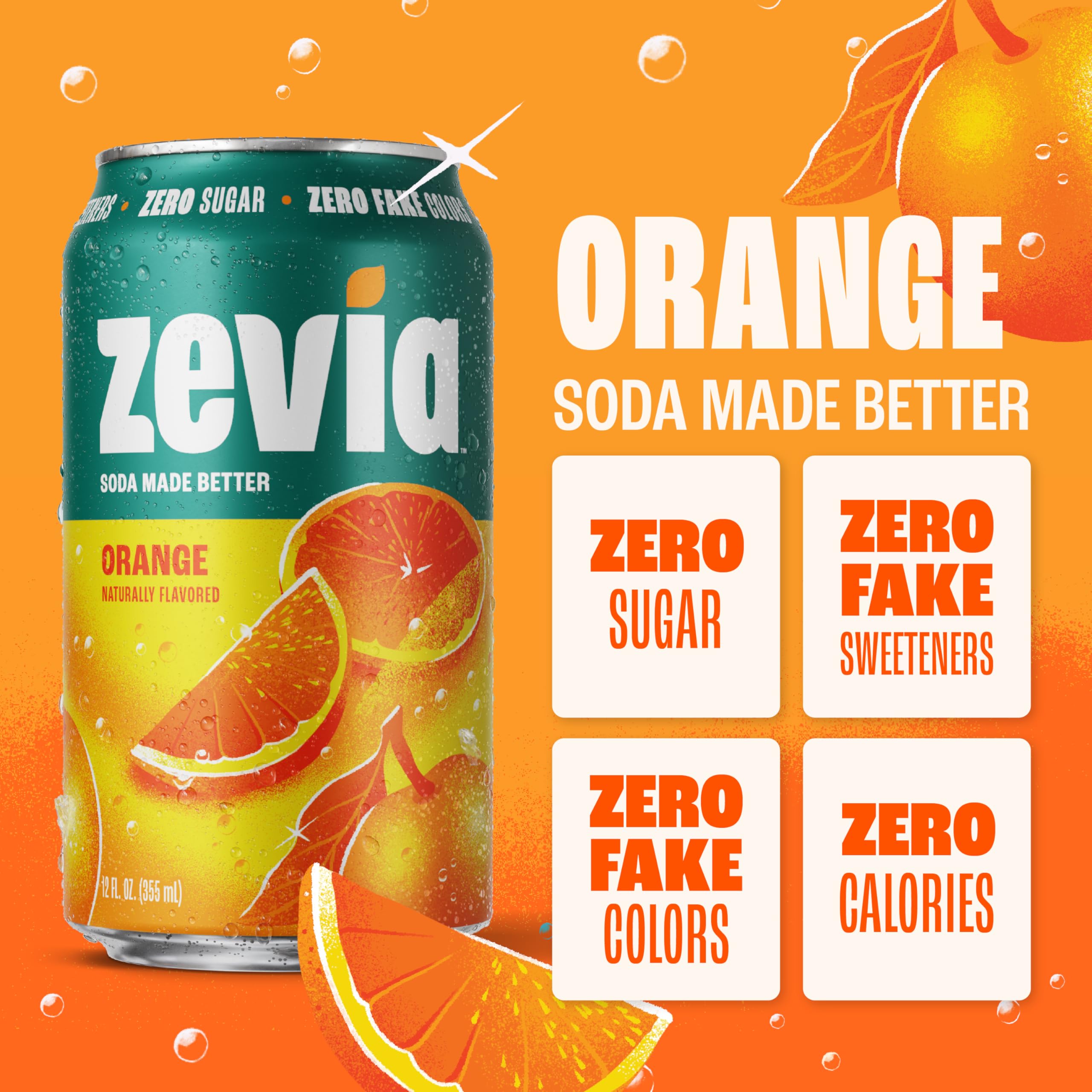 Zevia Orange glass pour: crisp citrus aroma, no artificial colors.
