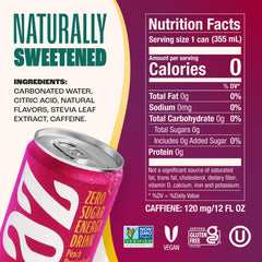 Zevia Peach Passionfruit can back panel highlighting non-GMO verification.