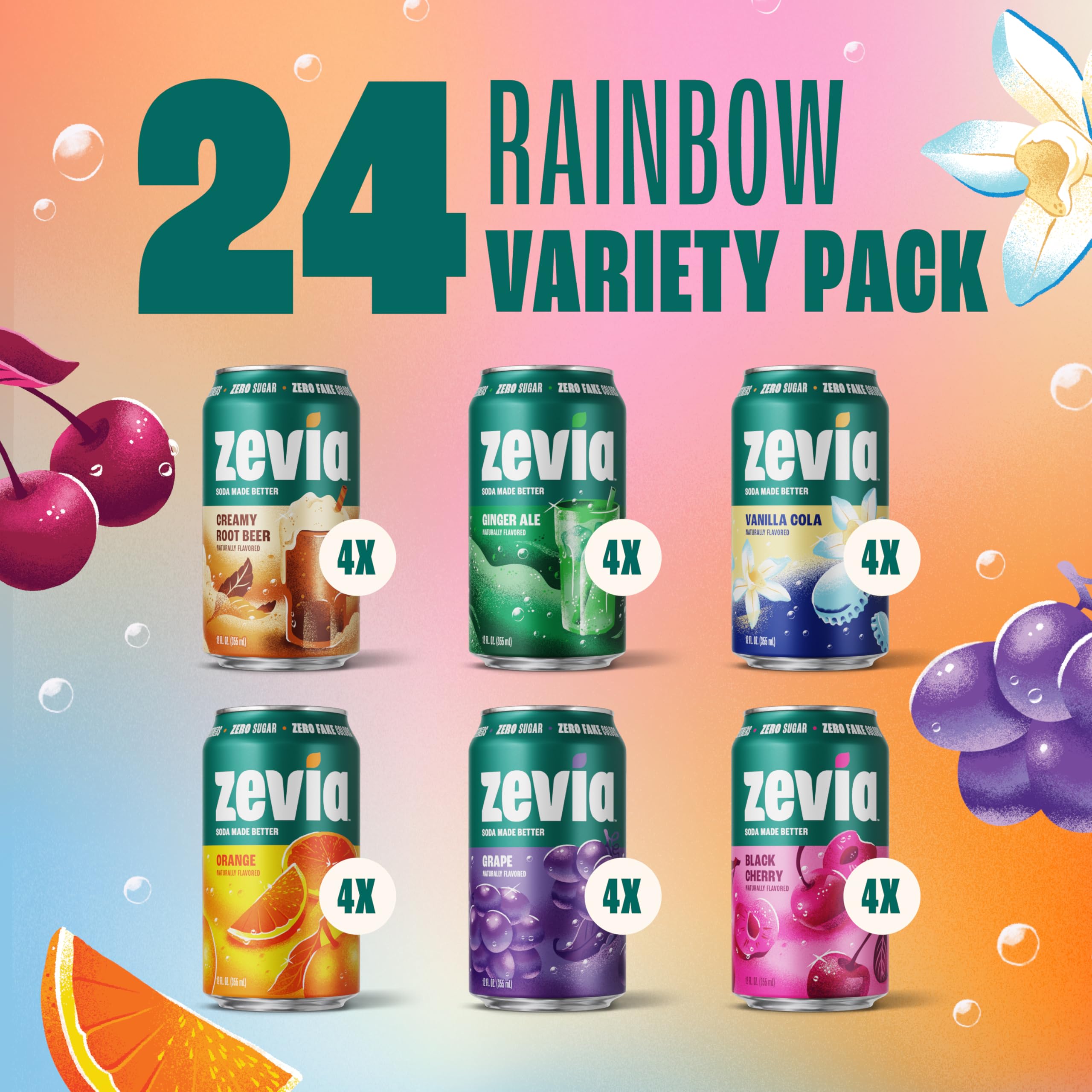 Zevia Rainbow Variety Ginger Ale Can – naturally sweetened, zero calories, versatile mixer for mocktails.