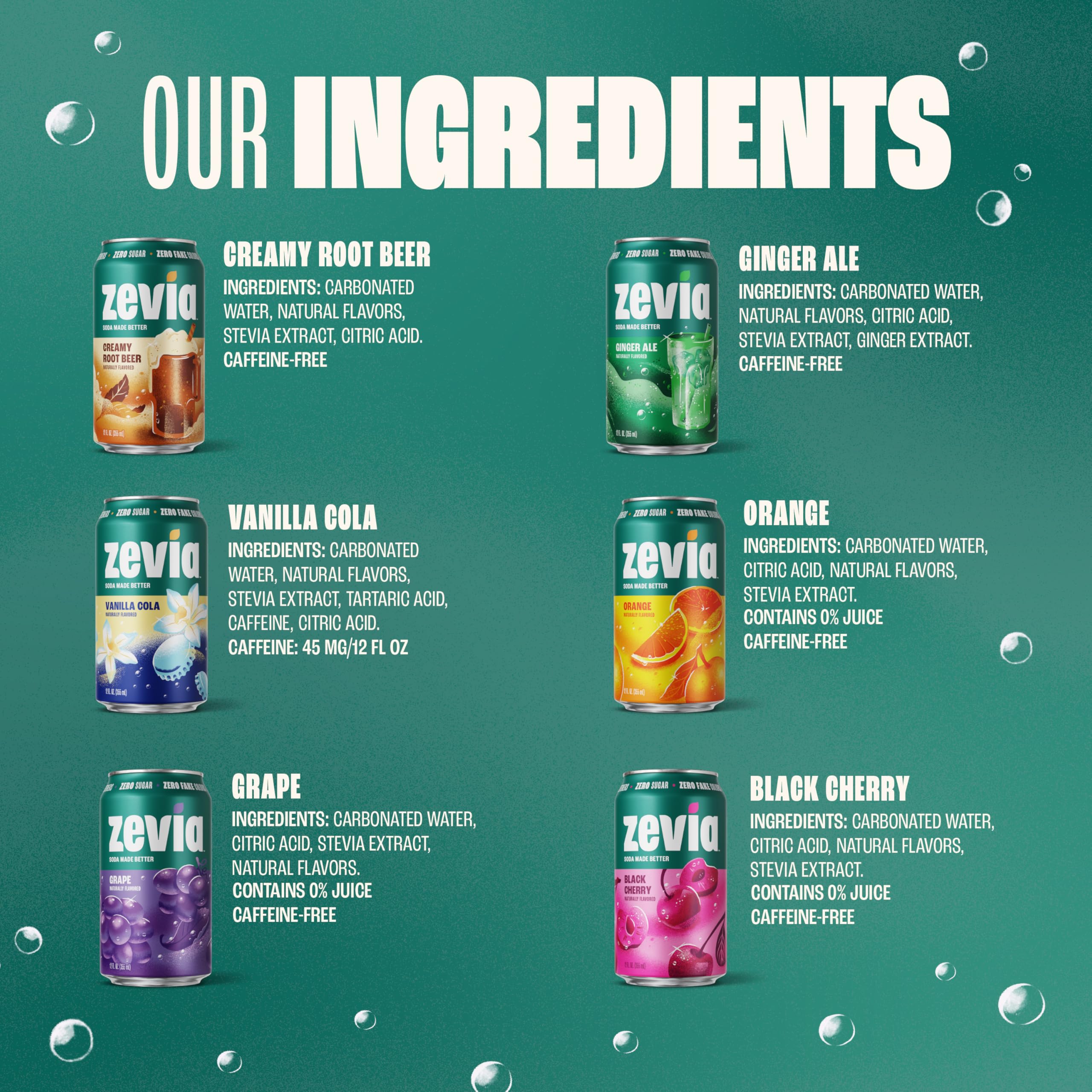 Zevia Rainbow Variety Grape Can – zero sugar, non-GMO, gluten-free beverage for celebrations.