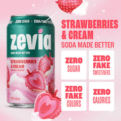 Zevia Strawberries and Cream pour into glass, inviting aroma and vanilla strawberry notes.