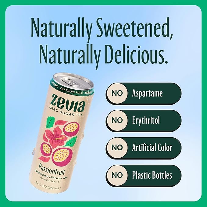 Zevia Hibiscus Passionfruit tea being poured into a glass for a fruity, caffeine-free moment.