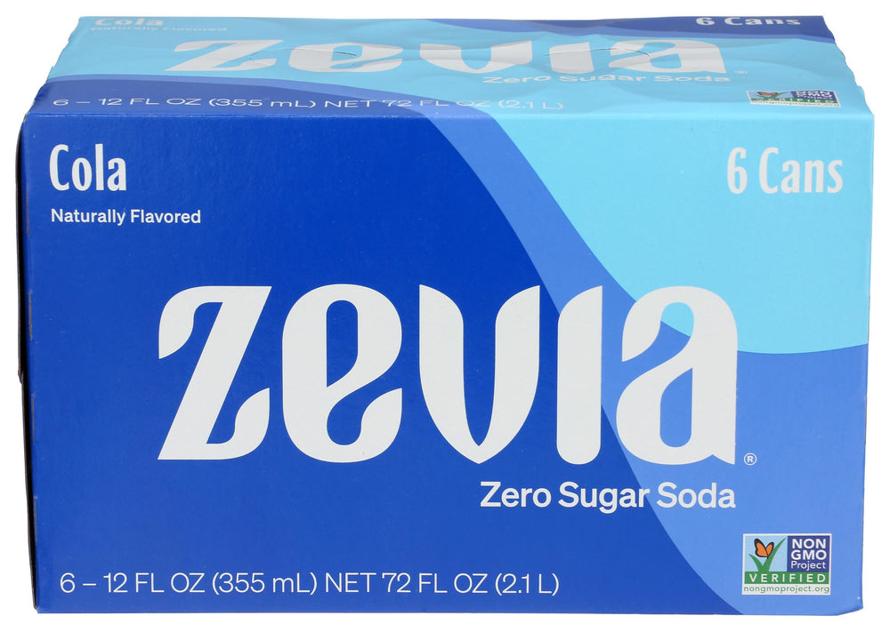 Zevia Zero Calorie Cola bottle on table shows a sugar-free refreshment option.