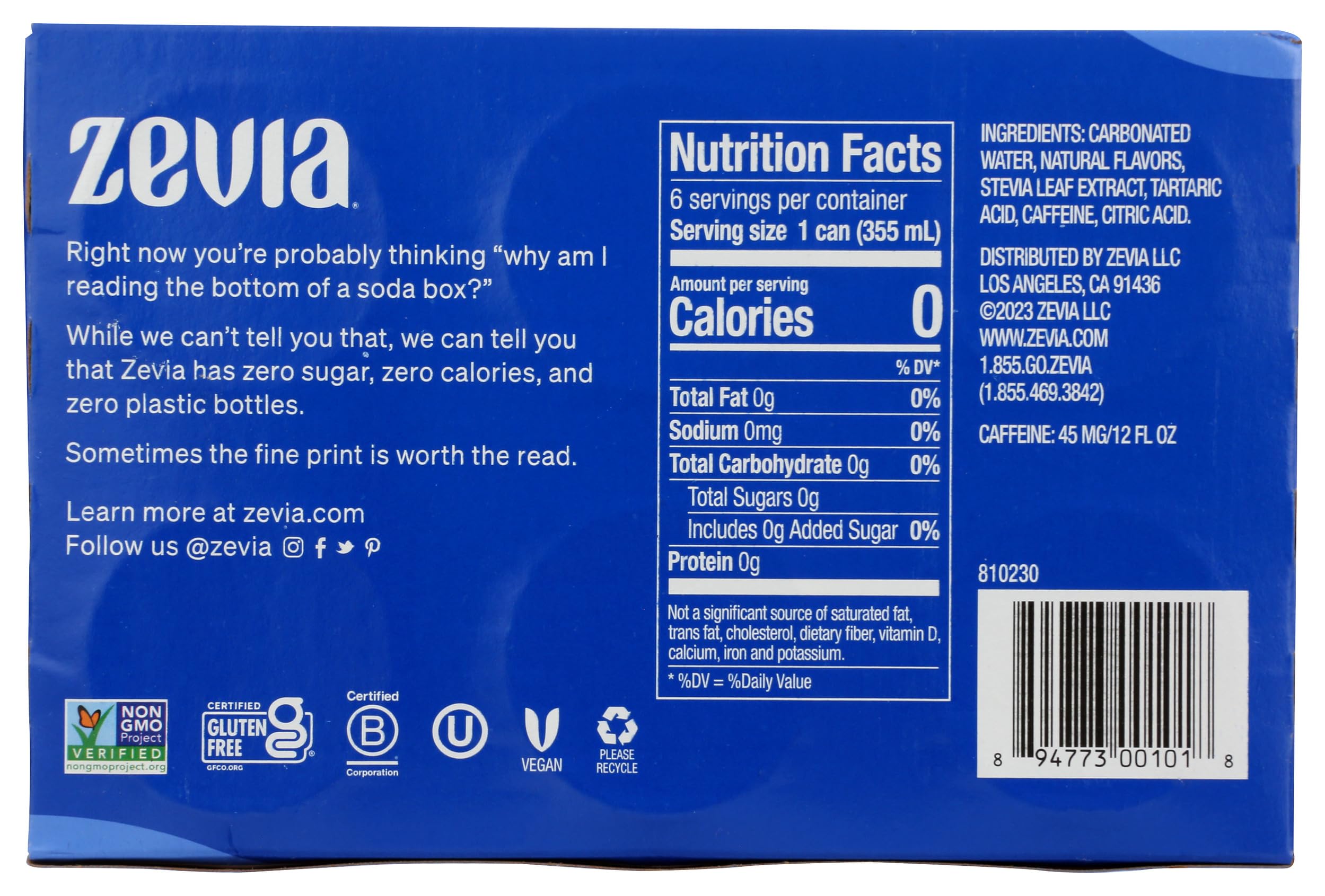 Close-up can reveals natural stevia sweetness and absence of sugar in Zevia Cola.