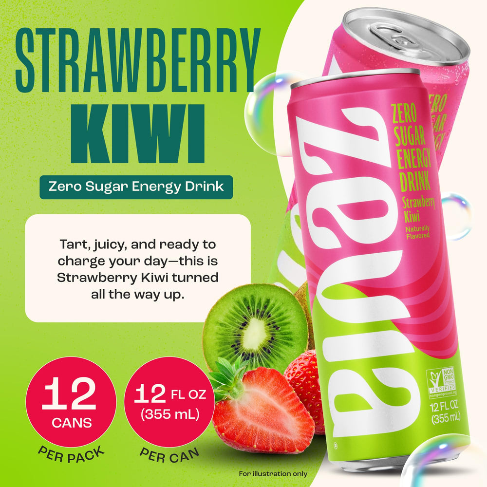 Zevia zero sugar energy can highlights calorie-free refreshment.