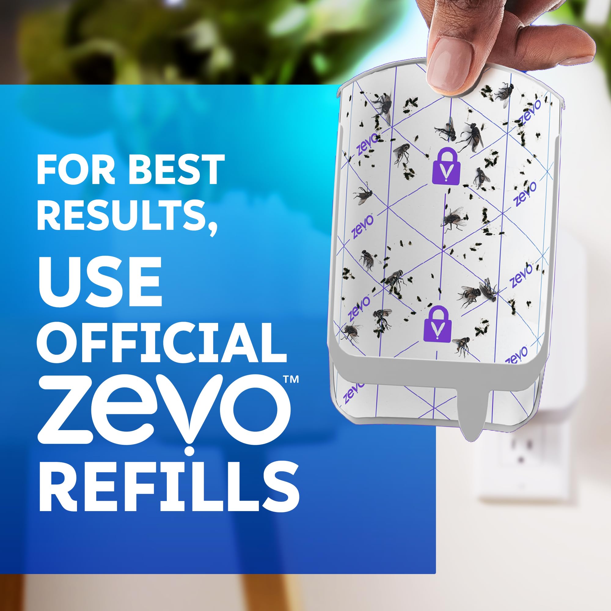 ZEVO Max disposable adhesive backing captures insects without touching mess.