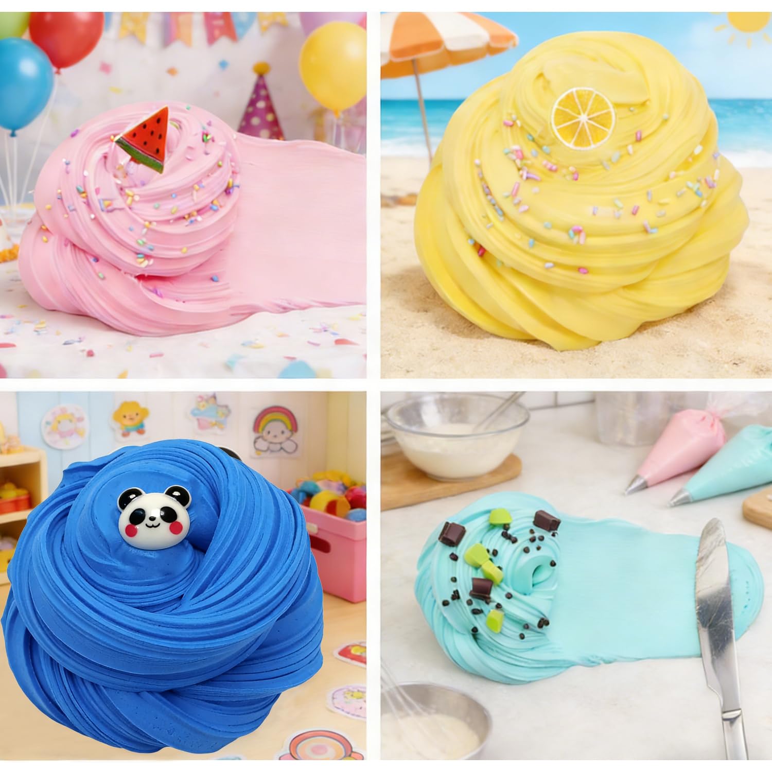 ZeweierSlime butter slime kit charms and add-ins display for easy customization.
