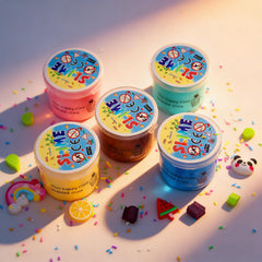 ZeweierSlime butter slime kit multicolor swirl shows soft texture for calm activities.