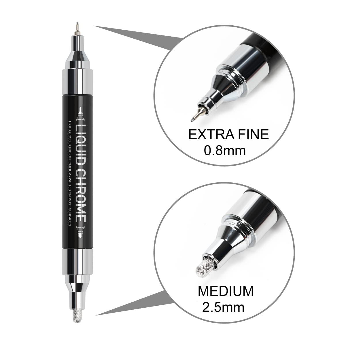 ZEYAR Liquid Chrome Marker tip on metal surface delivers long-lasting silver shine