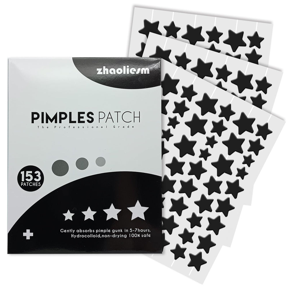 ZHAOLIESM Black Star Patch on the face provides discreet daytime coverage for blemishes.