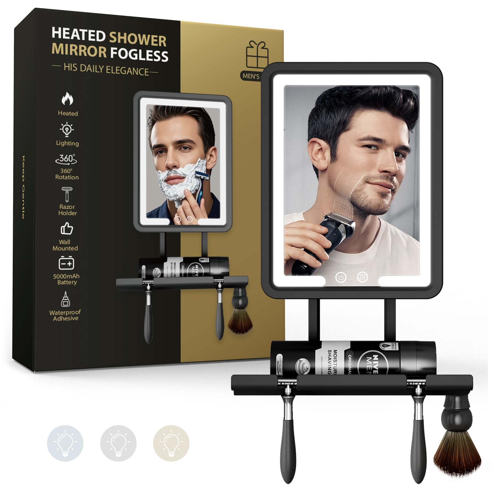 ZHENYEMEI heated fogless shower mirror with integrated light for clear shaving in steam