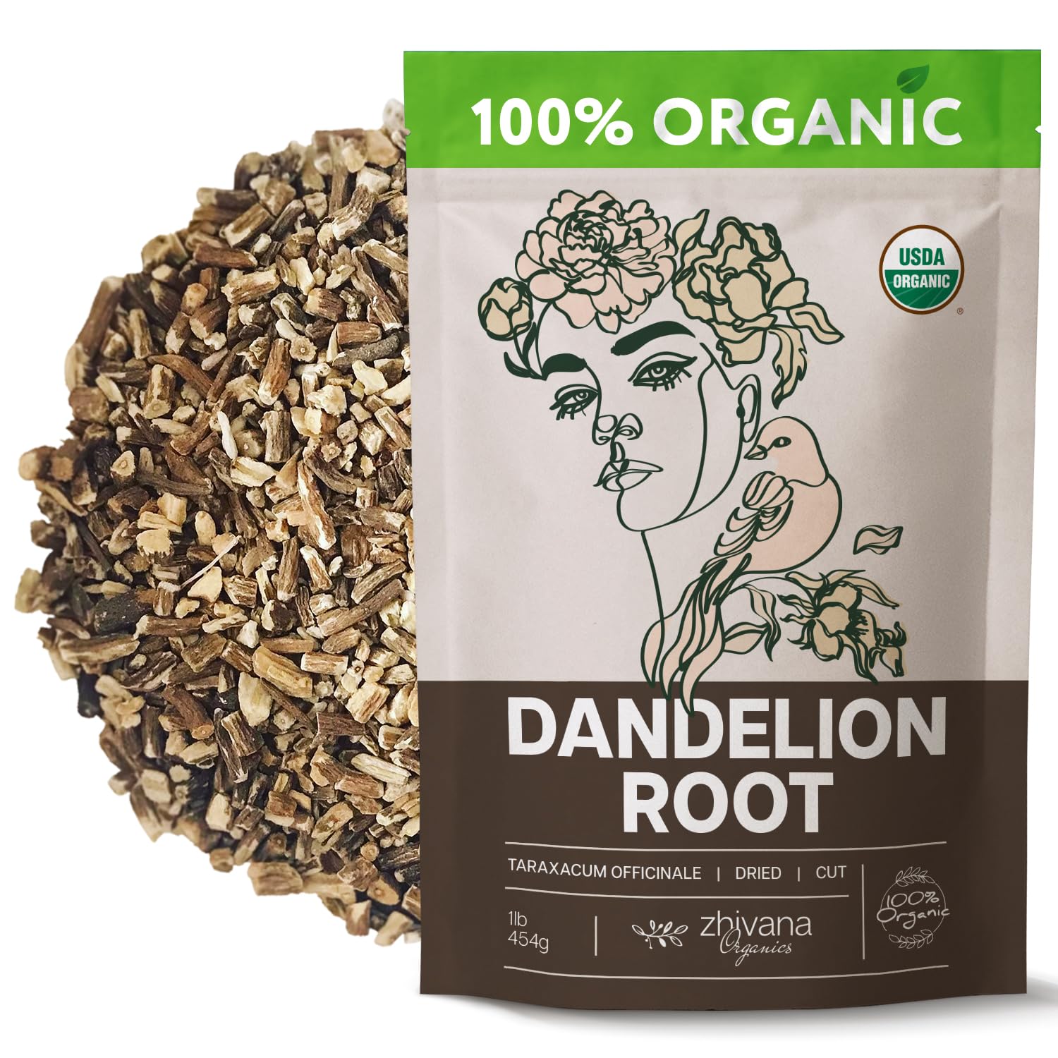 Zhivana Organics dandelion root tea loose leaves for gentle liver support and digestion