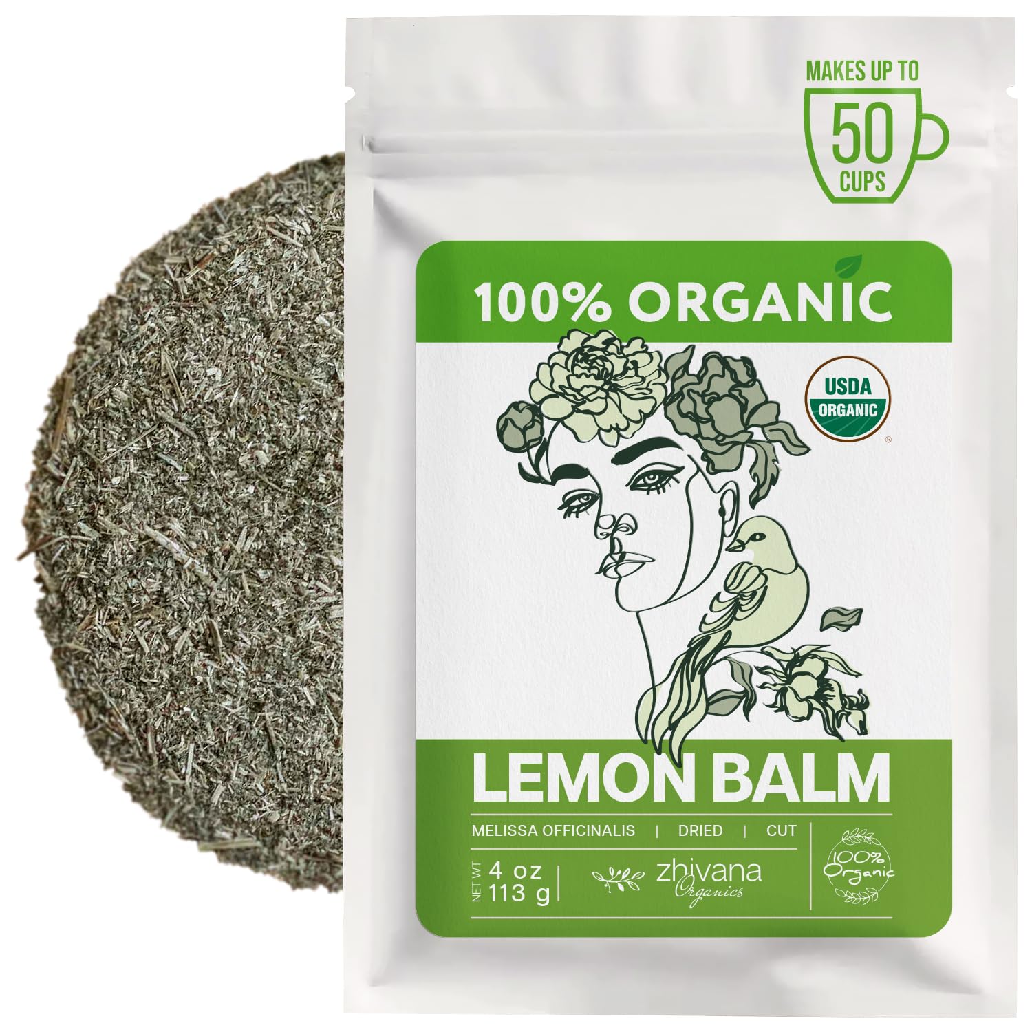 Zhivana Organics lemon balm tea loose-leaf bundle for a calming ritual.