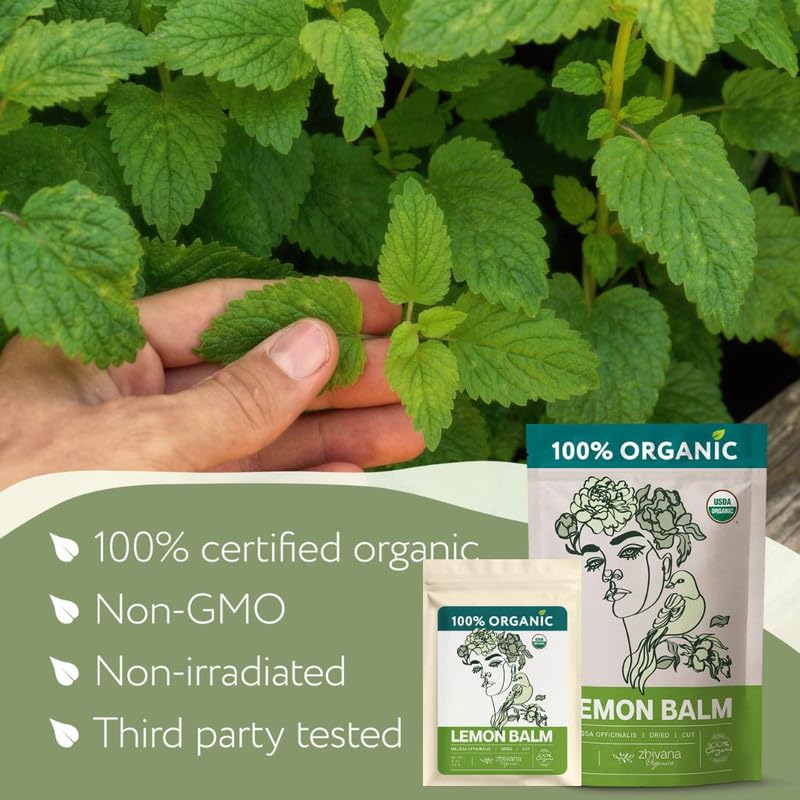 Zhivana Organics lemon balm tea steeping cup evokes relaxing evenings.