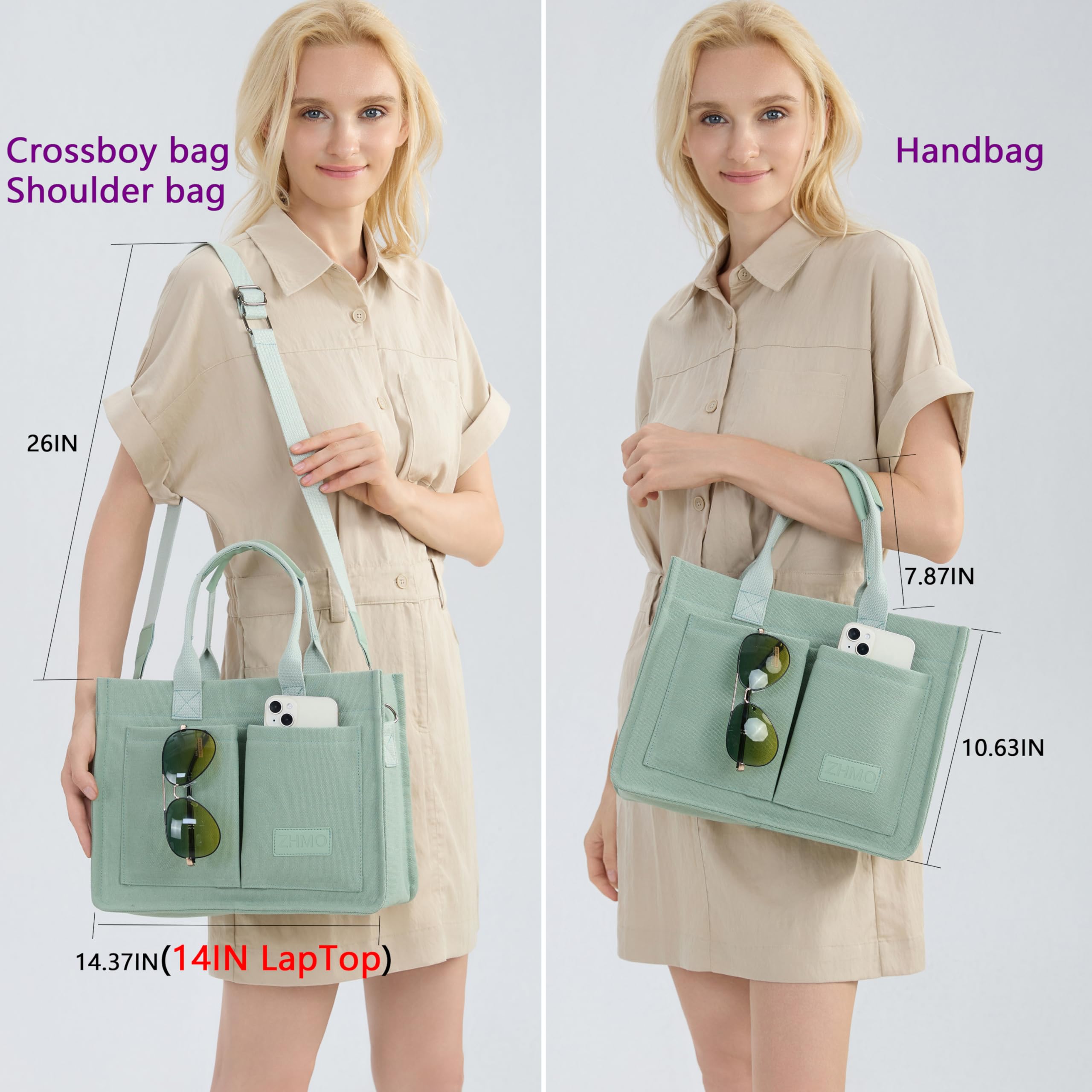 ZHMO tote with adjustable strap offers crossbody convenience for busy days.