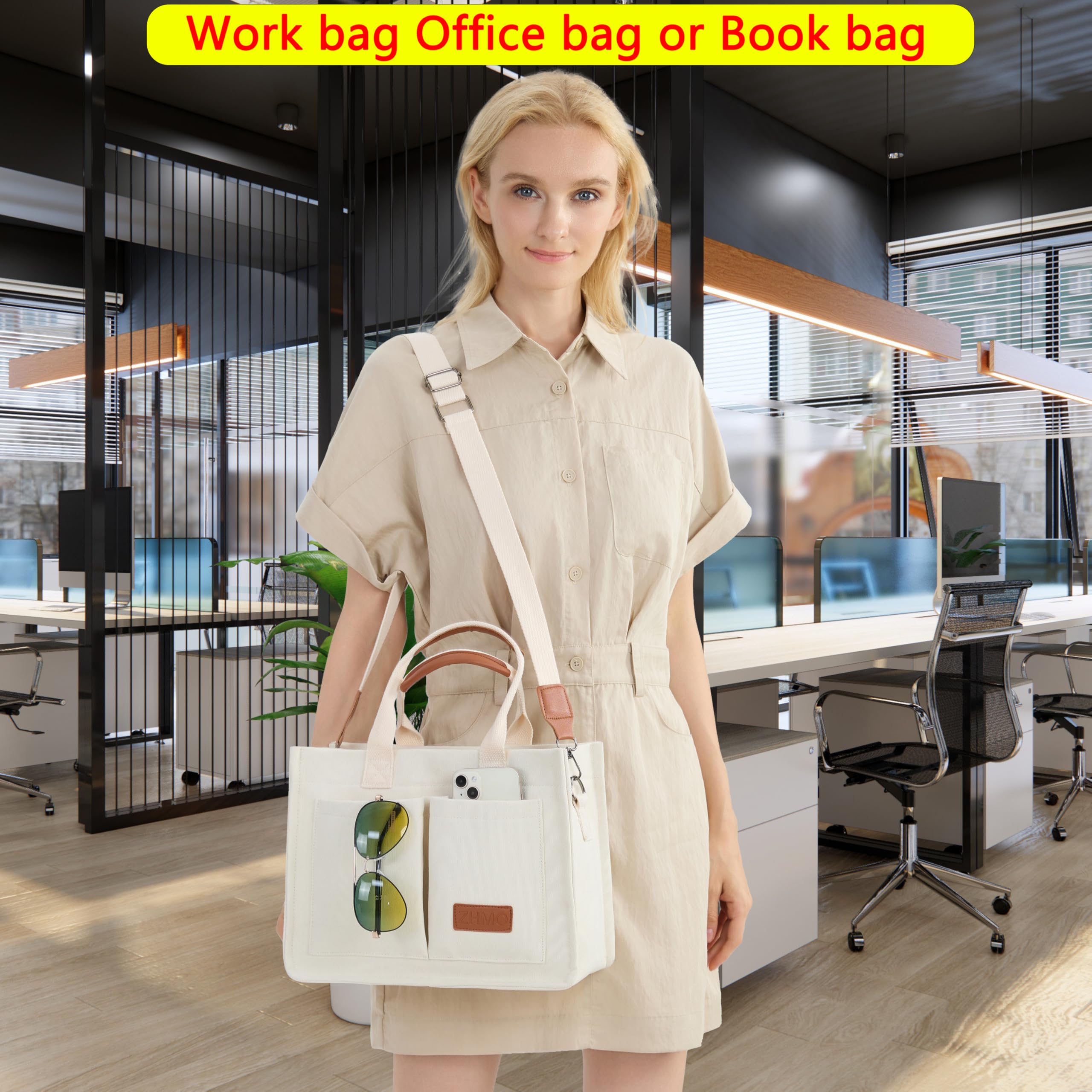 ZHMO tote bag front pockets keep cellphone and keys within reach