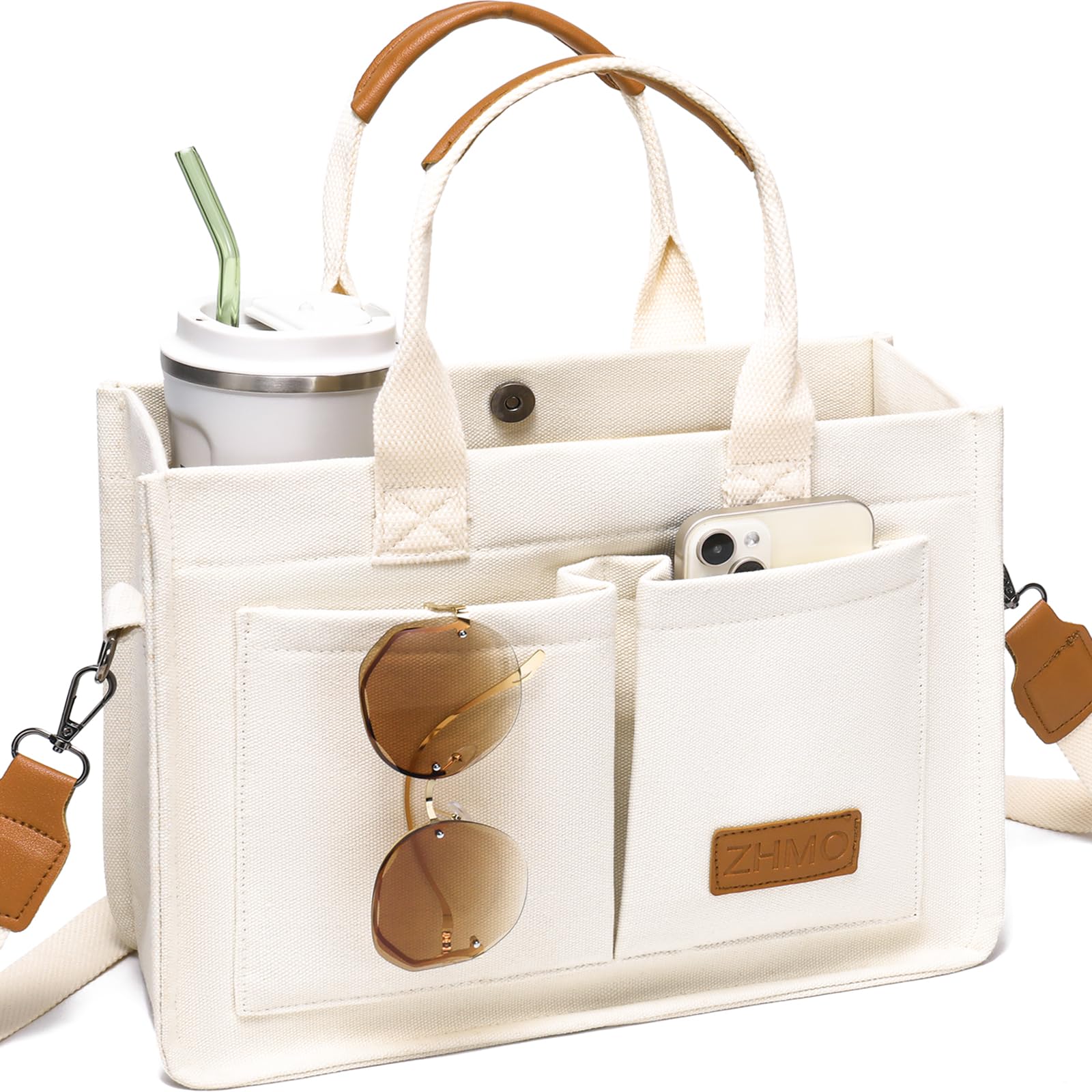 ZHMO canvas tote bag featuring laptop compartment for professionals on the go
