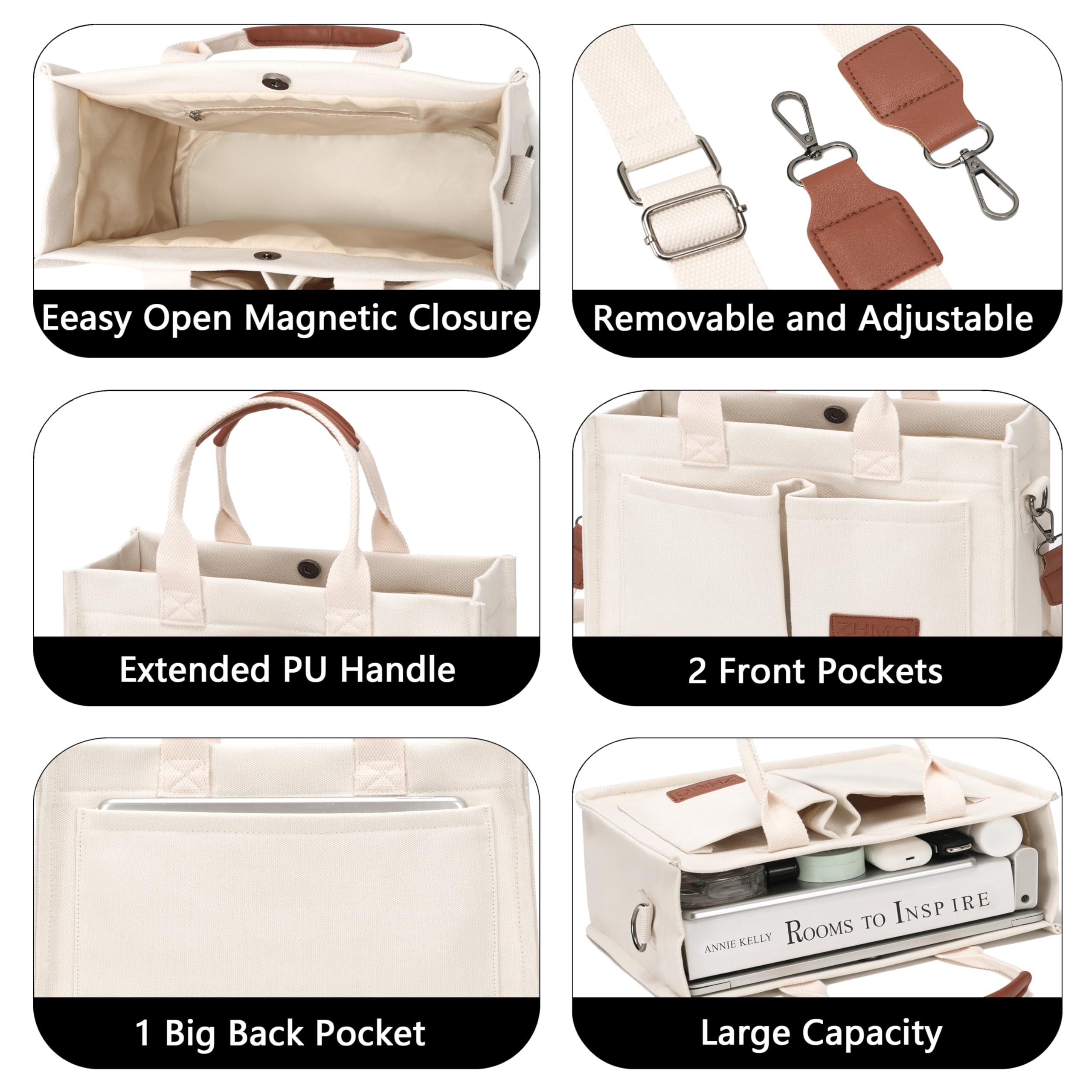 ZHMO tote bag large main compartment for daily essentials