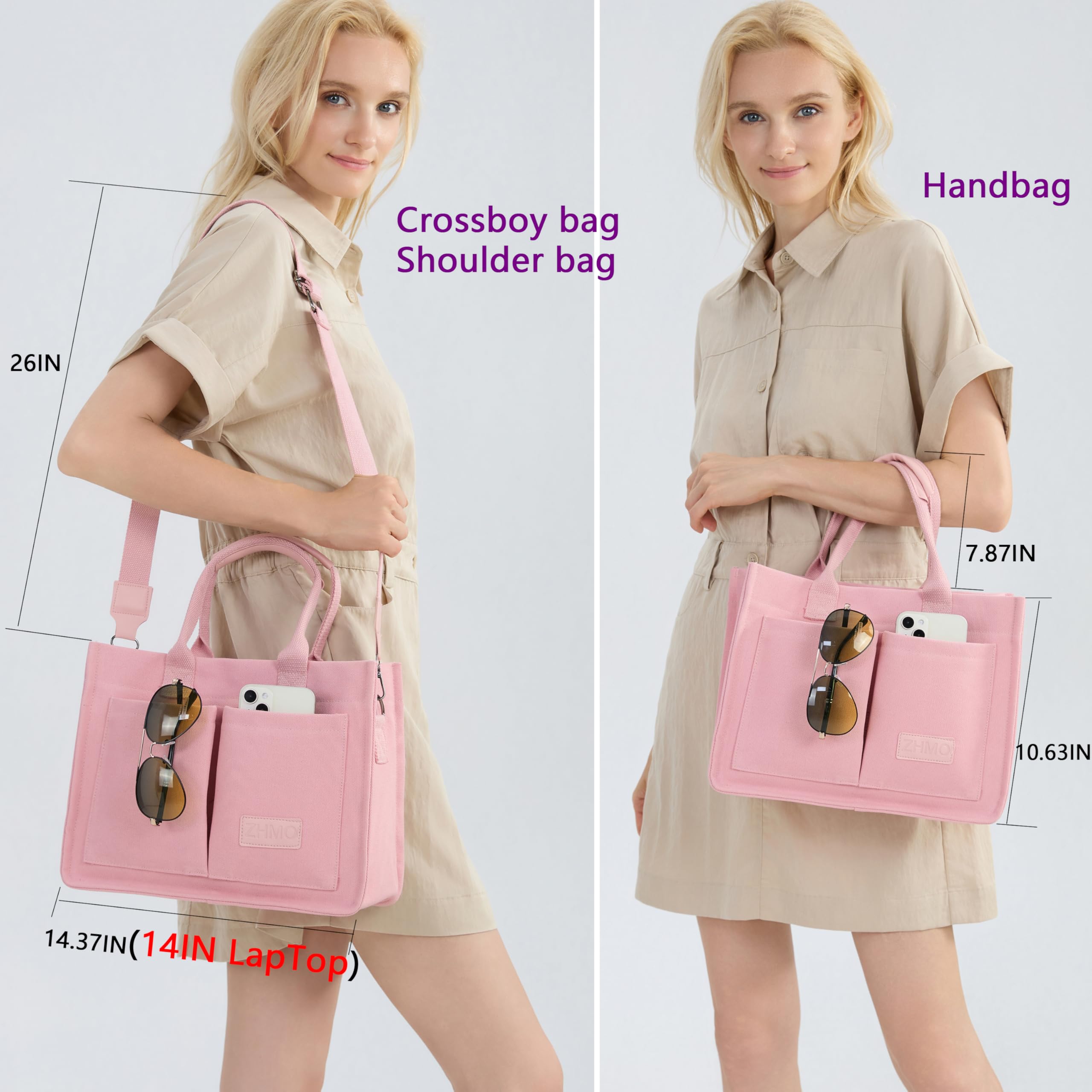 ZHMO tote front pocket provides quick access to keys and phone
